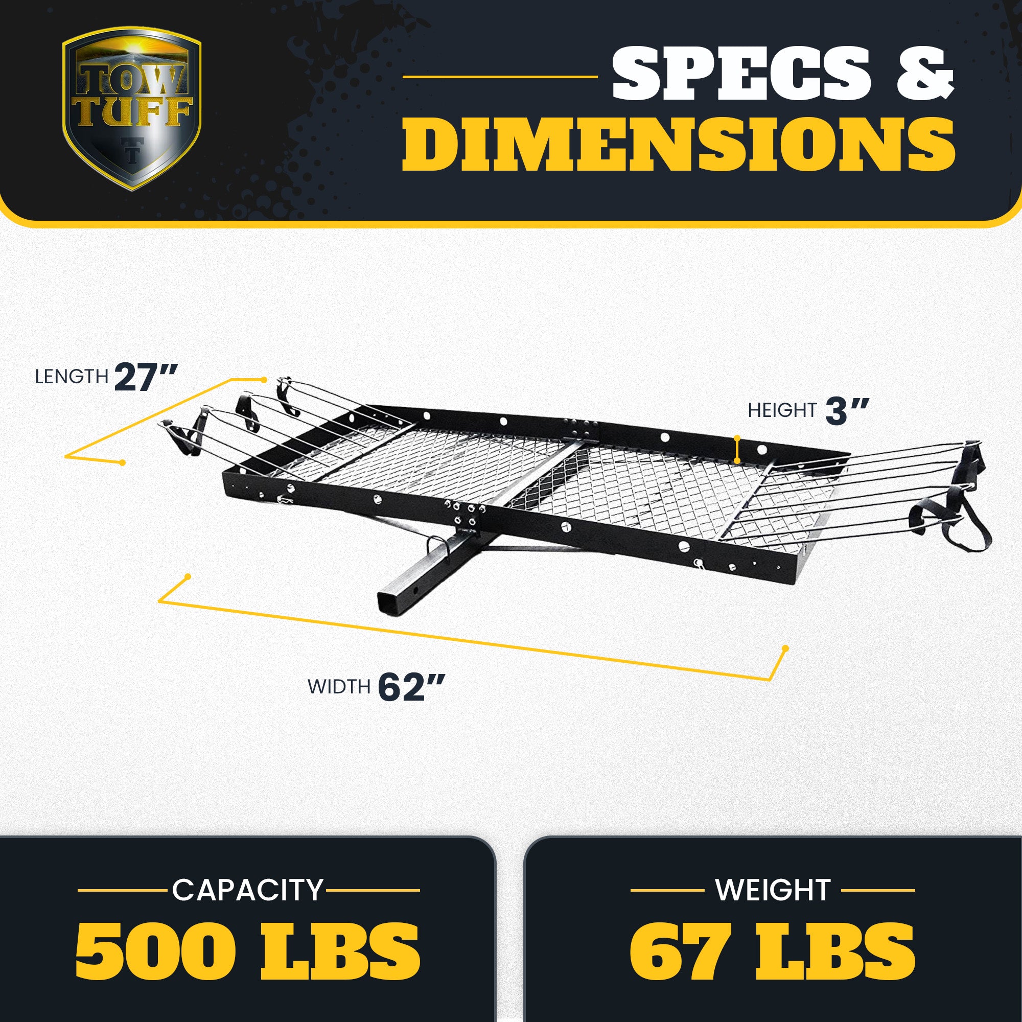 Tow Tuff 62" Steel Cargo Carrier and Bike Rack, Fits All 2" Receivers(ForParts) - VMInnovations