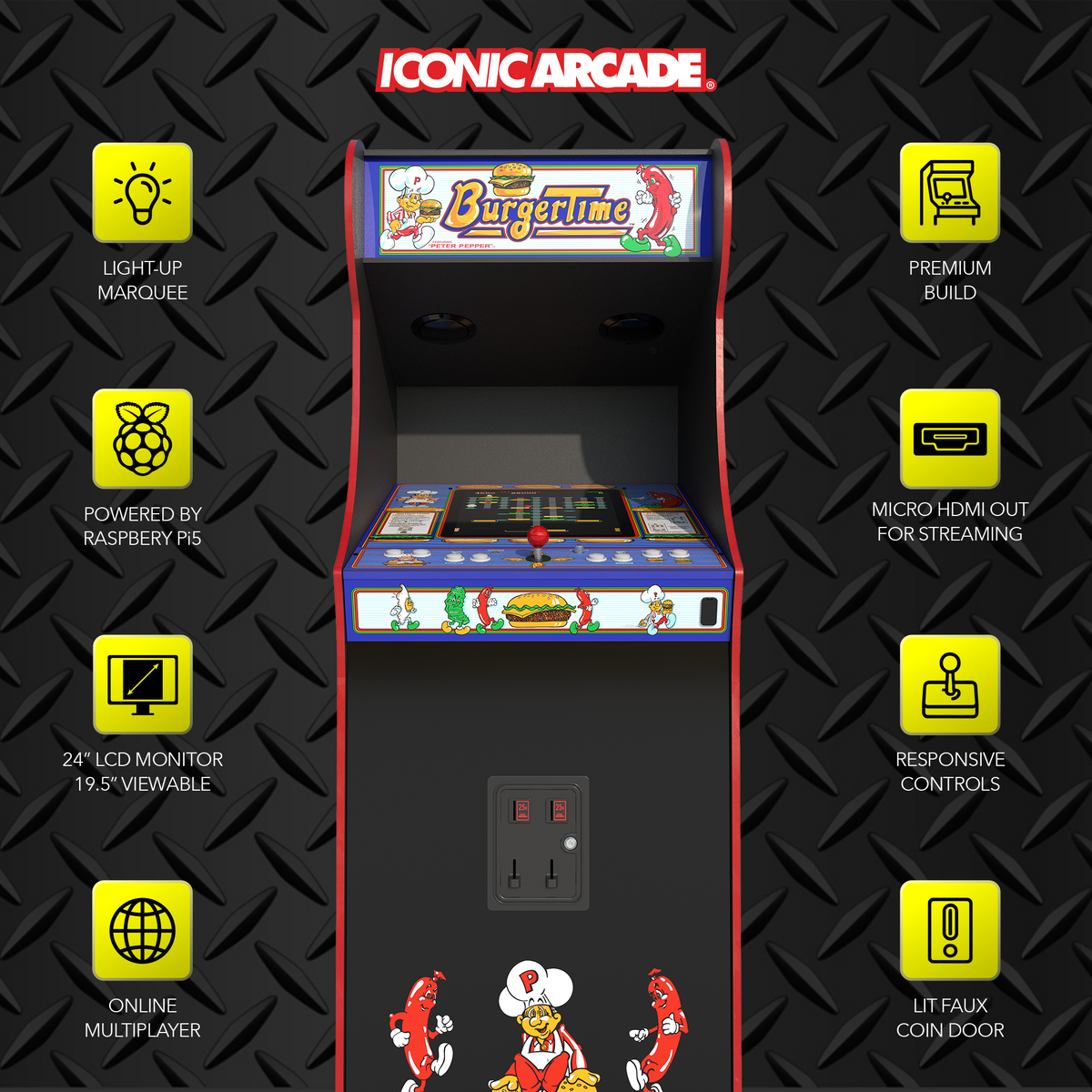 Iconic Arcade BurgerTime XT Arcade Machine with 20 Games, 19.5-Inch Screen