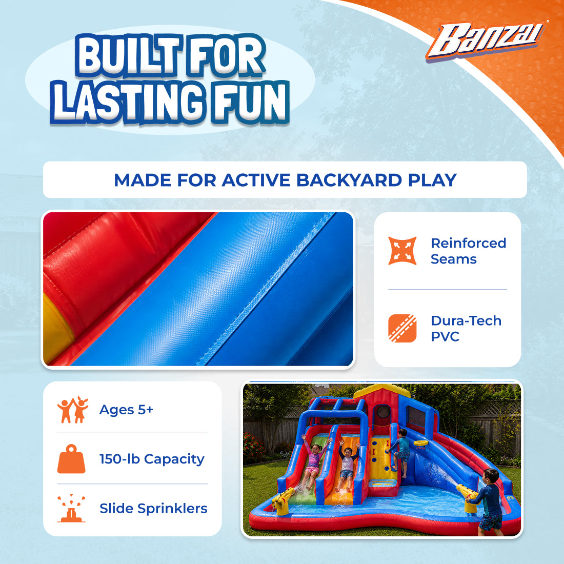 Banzai Hydro Blast Inflatable Water Park w/ Slides & Water Cannons (Open Box)