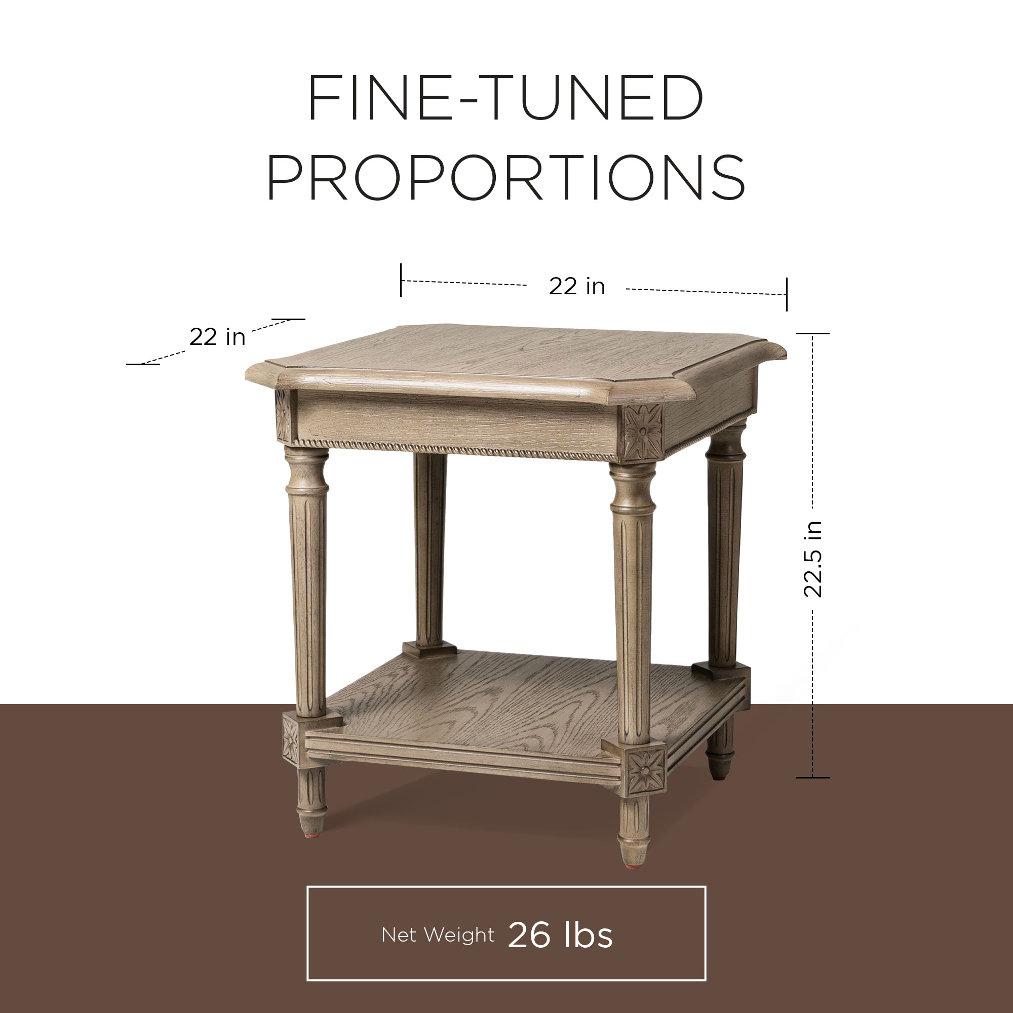 Maven Lane Traditional Square Wooden Side Table in Antiqued Grey Finish (Used) - VMInnovations
