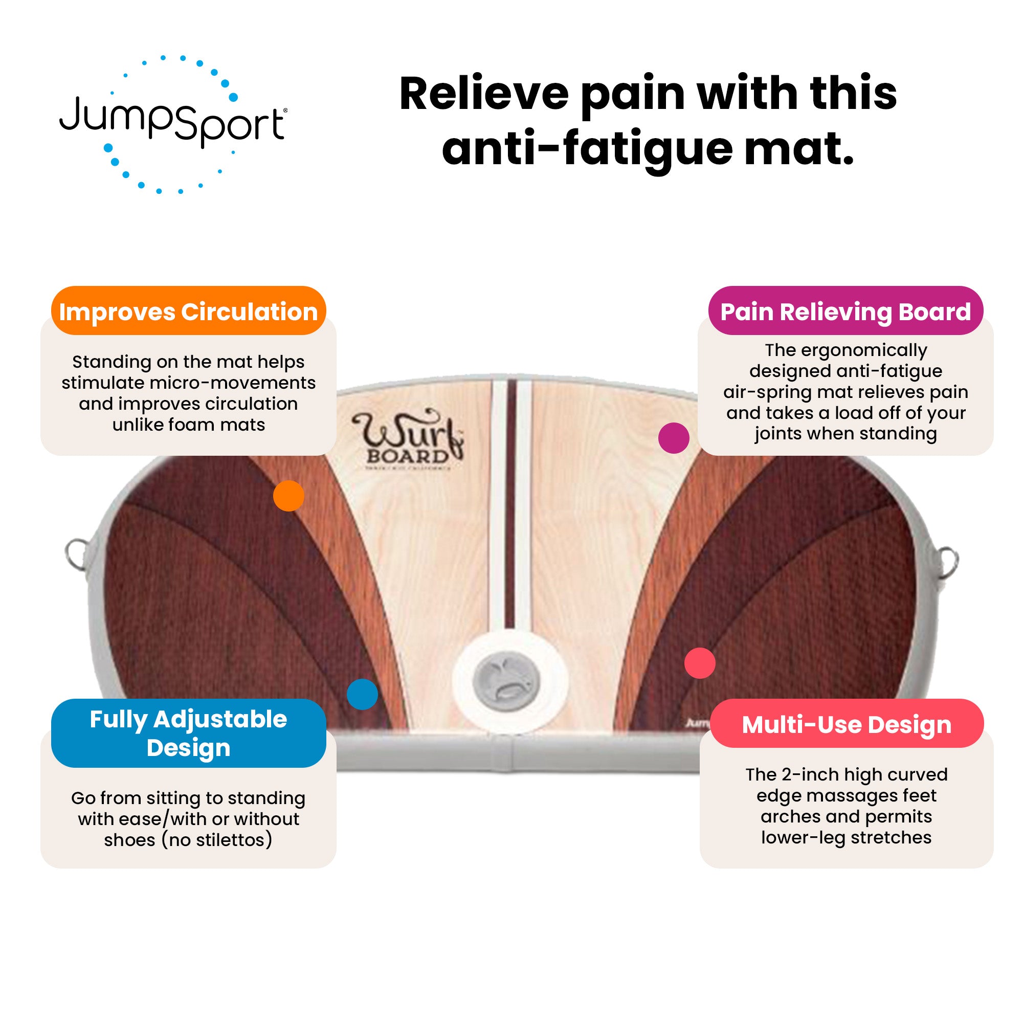 JumpSport Large Wurf Board Anti-Fatigue Air Mat for Standing Desks, Santa Cruz - VMInnovations