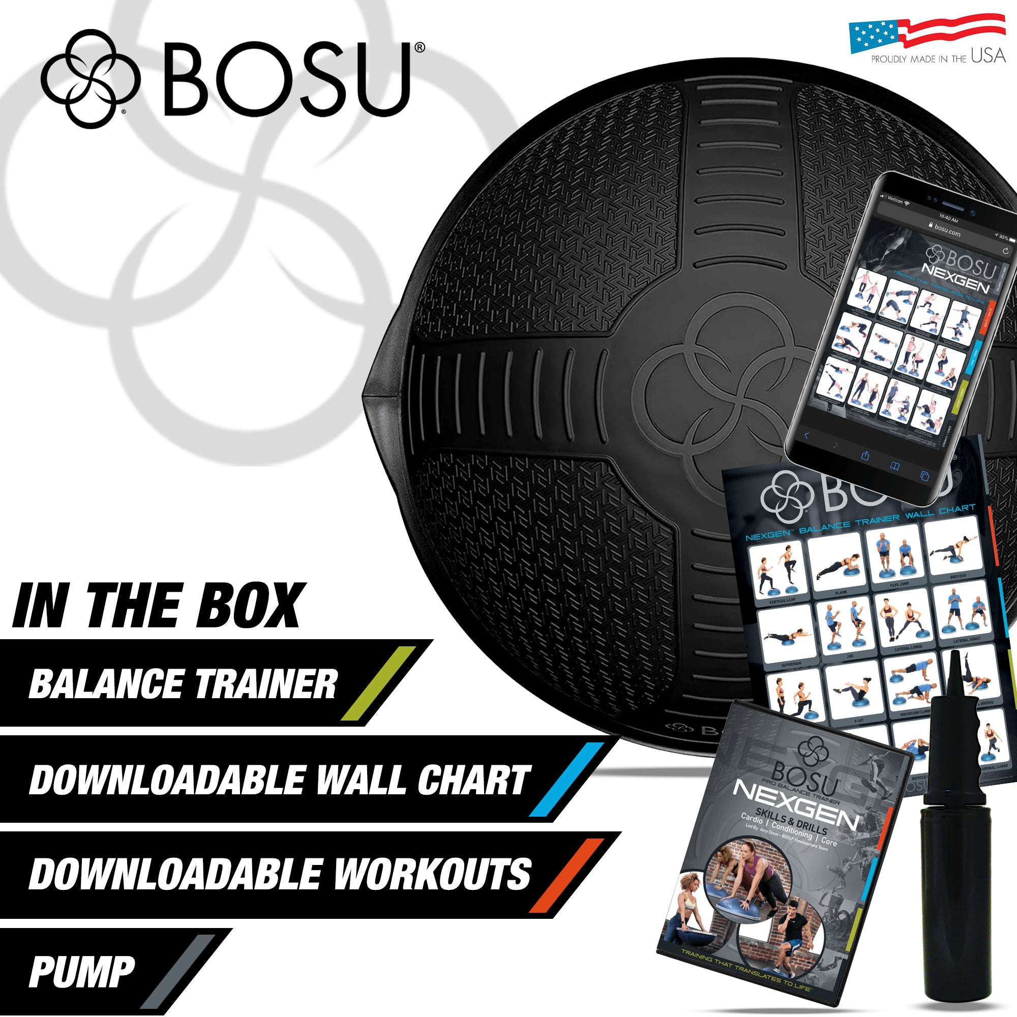 Bosu NEXGEN Balance Strength Trainer, Home Gym Workout Equipment, 26", Black - VMInnovations