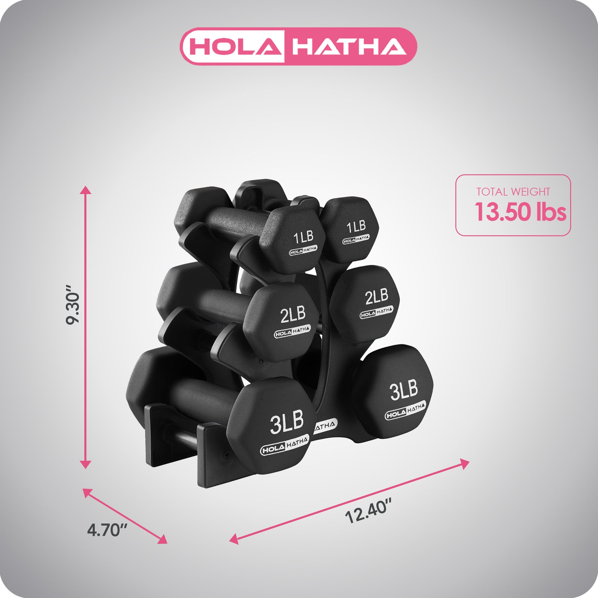 HolaHatha 1, 2 & 3lb Neoprene Dumbbell Training Weight Set w/Rack(Open Box) - VMInnovations