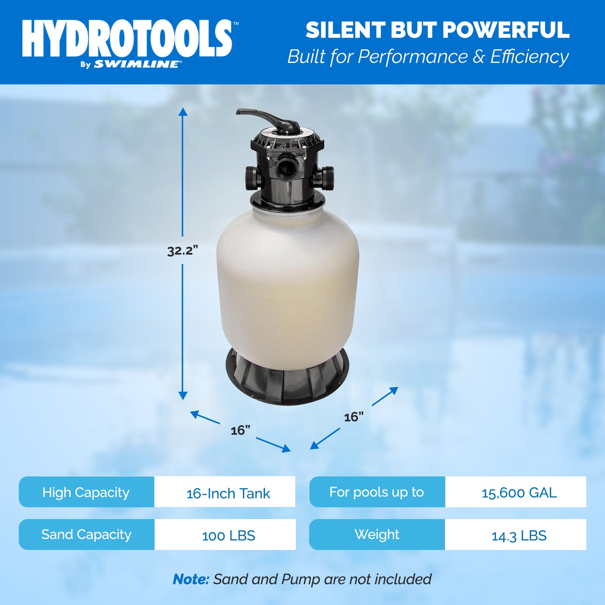 HYDROTOOLS by Swimline 16 Inch Sand Filter Combo w/ Stand, 100 Pound Capacity