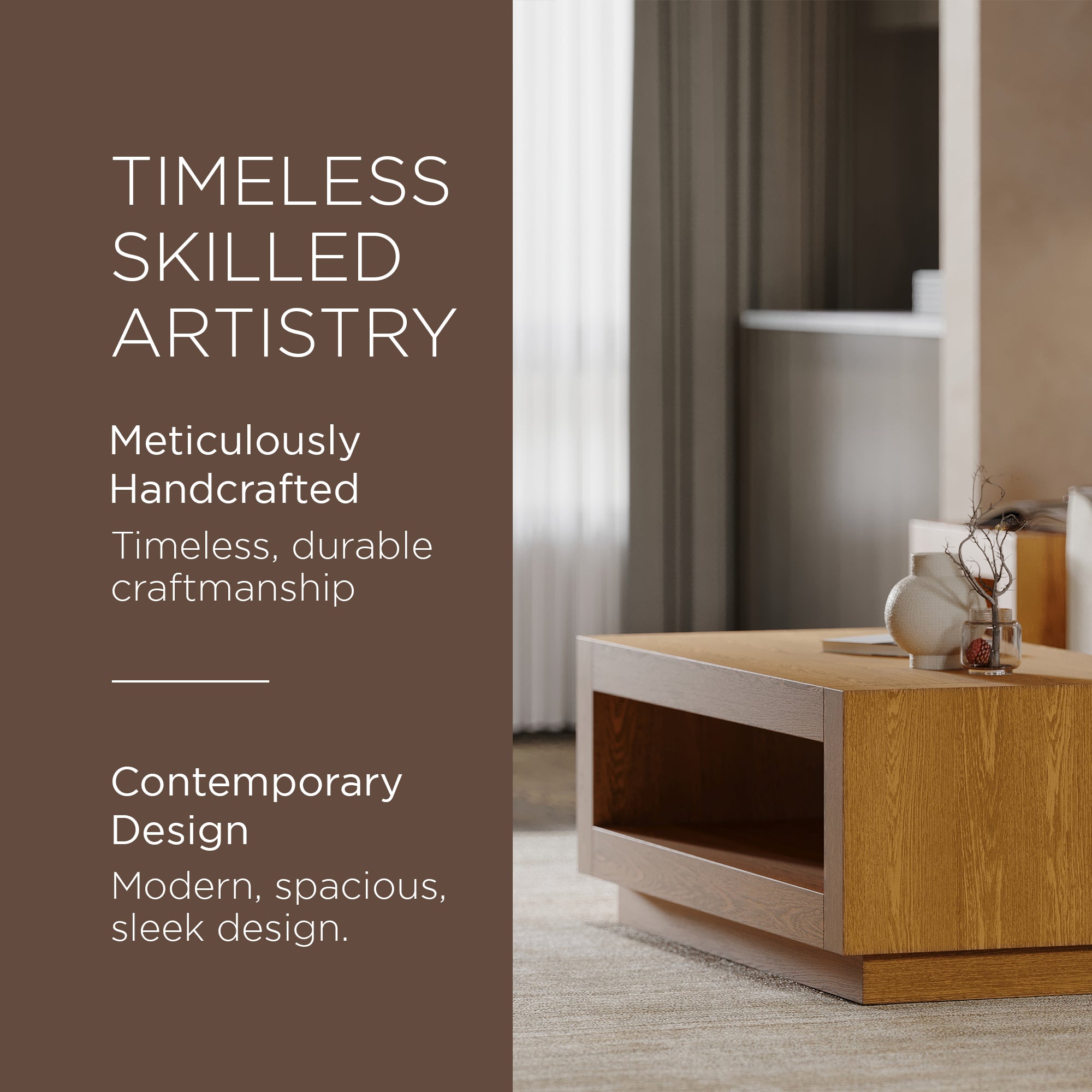 Maven Lane Contemporary Wooden Coffee Table in Refined Natural Finish (Used) - VMInnovations