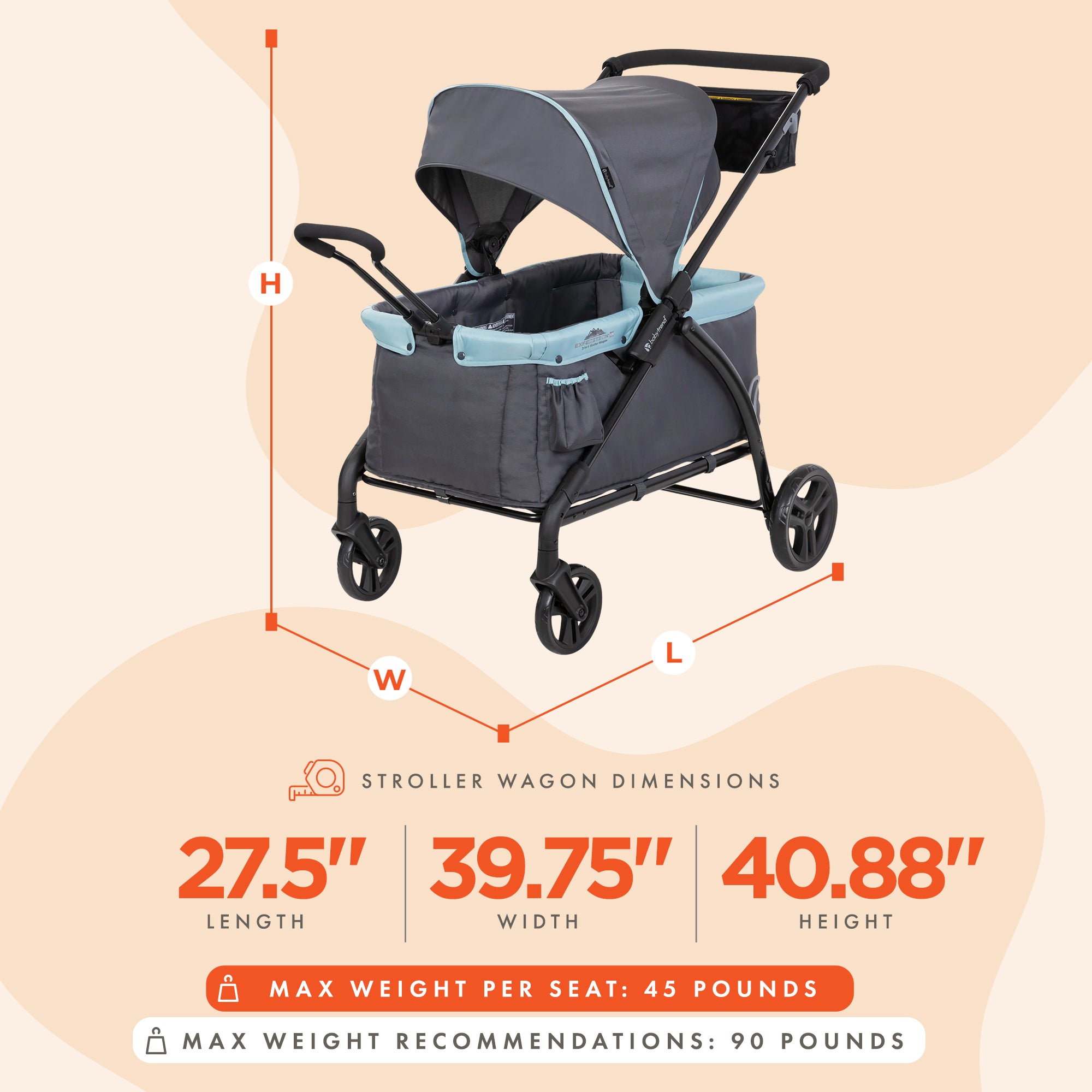 Baby Trend LTE 2-in-1 Stroller Wagon w/ Storage & Canopy, Desert Blue (Open Box) - VMInnovations