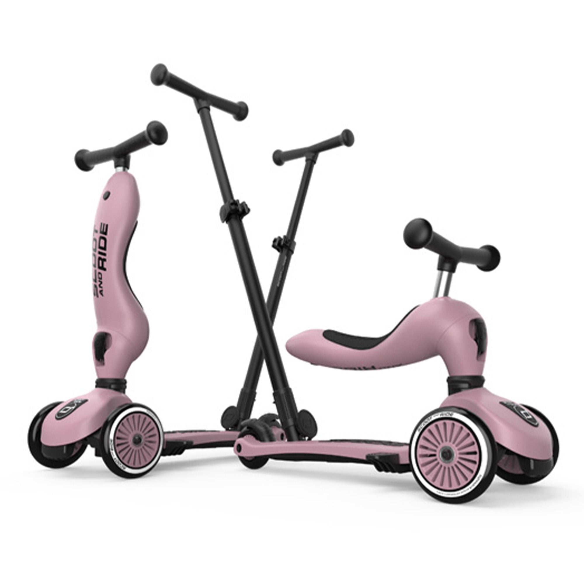 Scoot & Ride 2-in-1 Kids Scooter w/ Push Bar, Highwaykick 1 Push & Go, Wildberry - VMInnovations