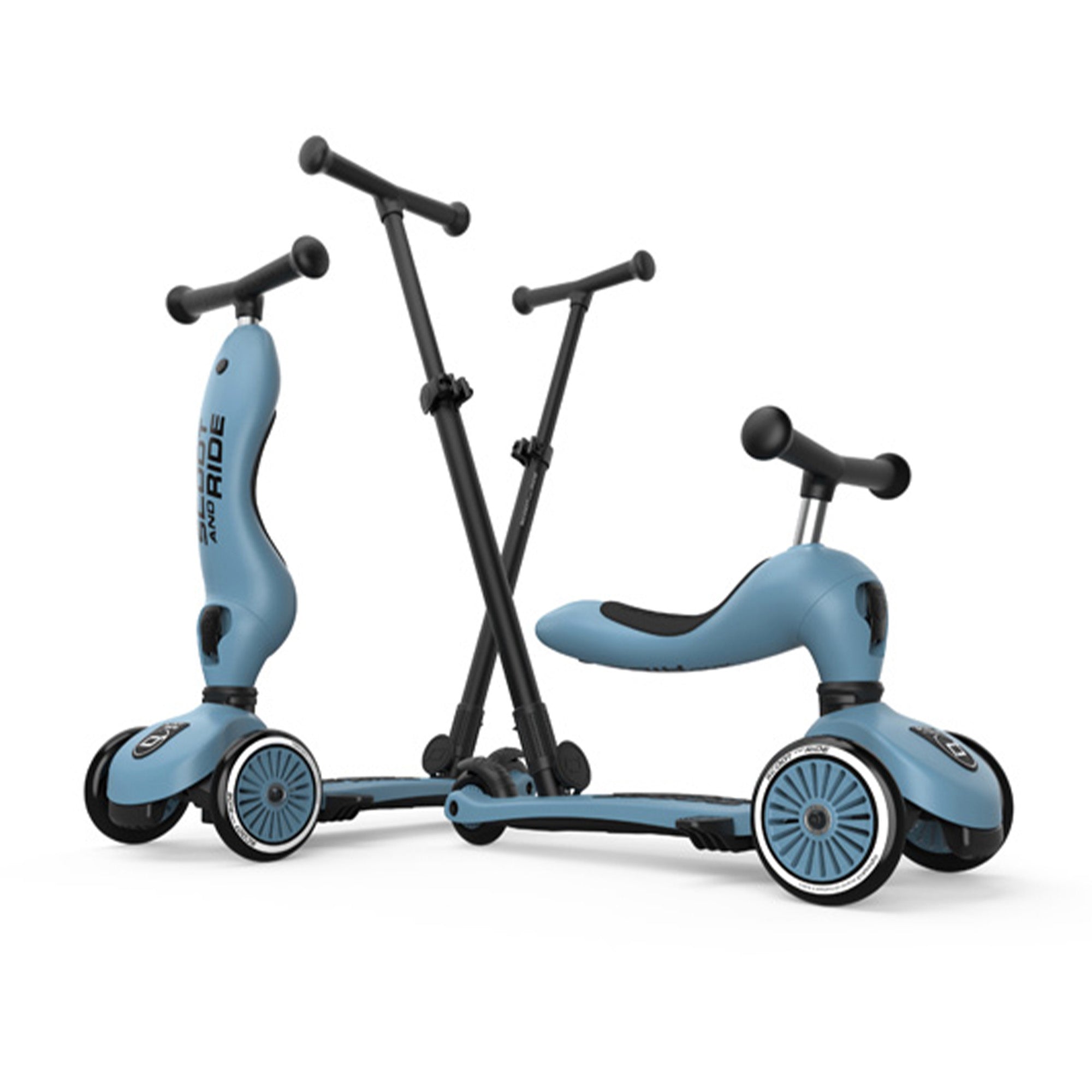 Scoot & Ride 2-in-1 Kids Scooter w/ Push Bar, Highwaykick 1 Push & Go, Steel - VMInnovations