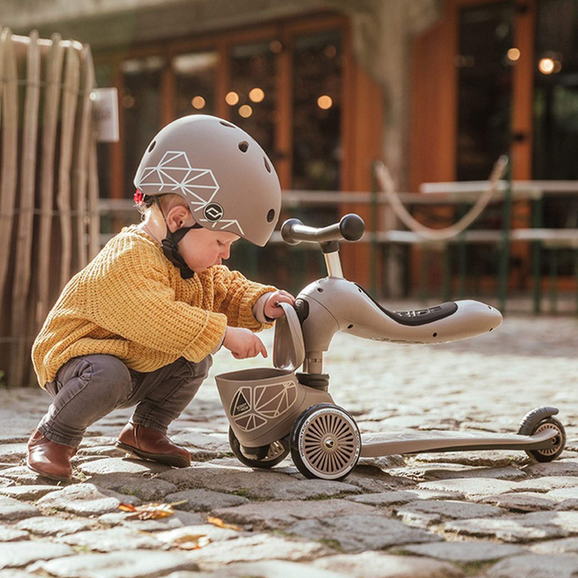 Scoot & Ride 2-in-1 Kids Scooter with Basket, Highwaykick 1 Lifestyle, Brown - VMInnovations