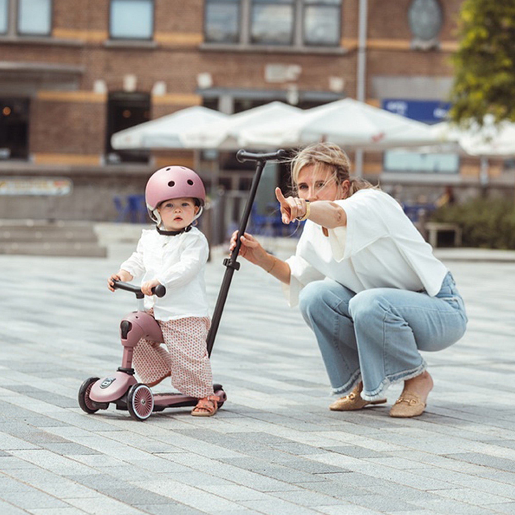 Scoot & Ride 2-in-1 Kids Scooter w/ Push Bar, Highwaykick 1 Push & Go, Wildberry - VMInnovations