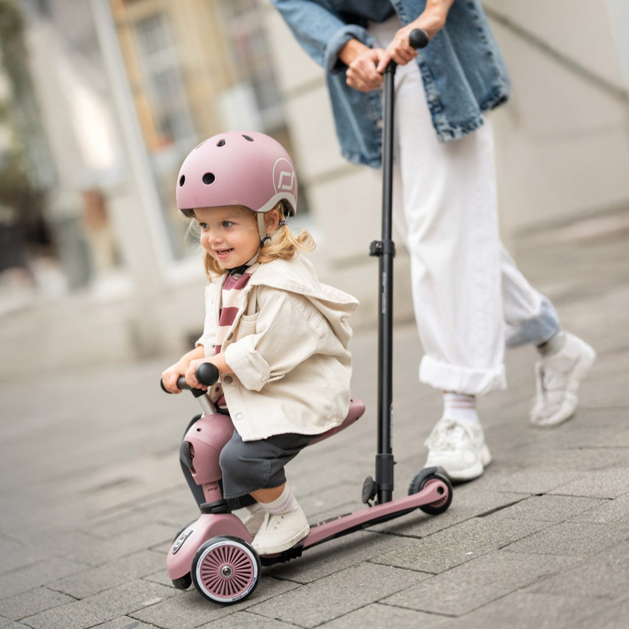 Scoot & Ride 2-in-1 Kids Scooter w/ Push Bar, Highwaykick 1 Push & Go, Wildberry - VMInnovations