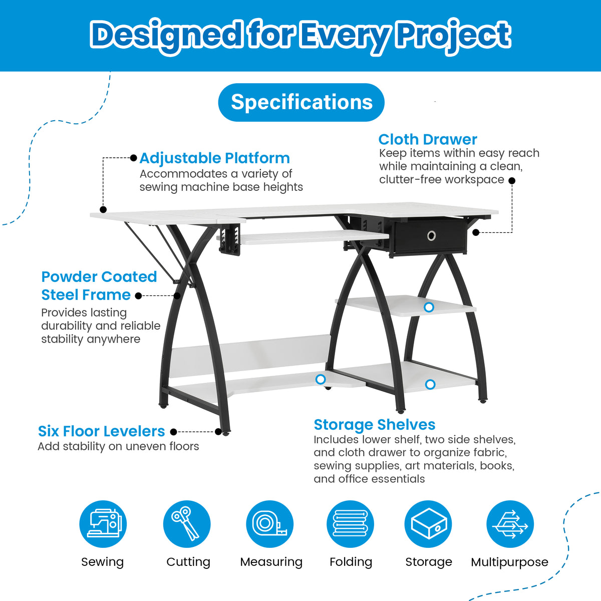 Sew Ready Comet Plus Craft Sewing Table with Accurate Fabric Cutting Grid-Top