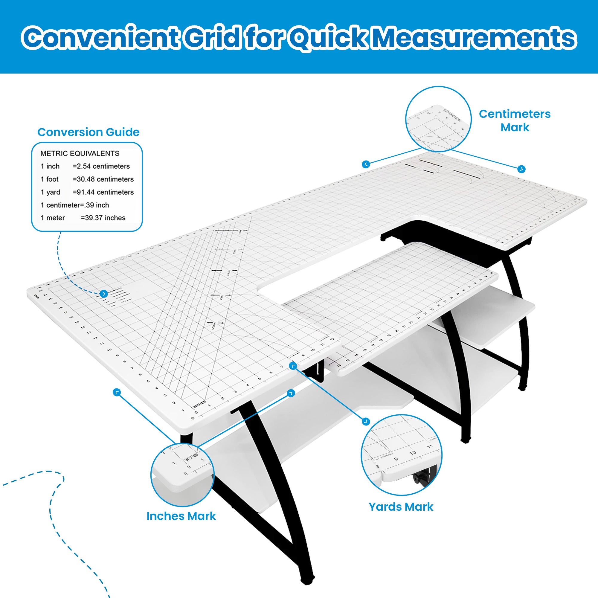 Sew Ready Comet Plus Craft Sewing Table with Accurate Fabric Cutting Grid-Top