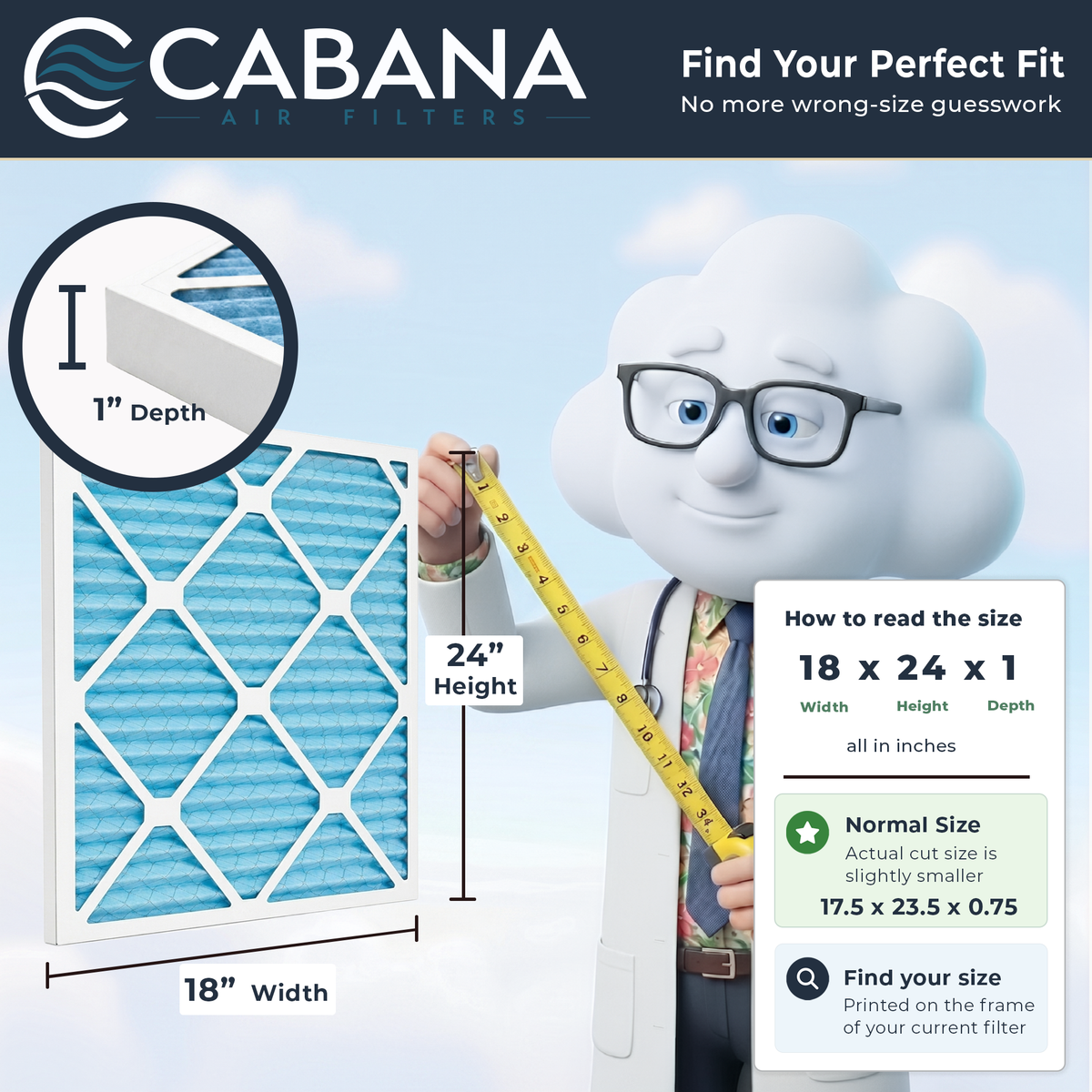 Cabana Air Filters 6 Pack HVAC Furnace Air Filters, MERV 11, 18 x 24 x 1, White
