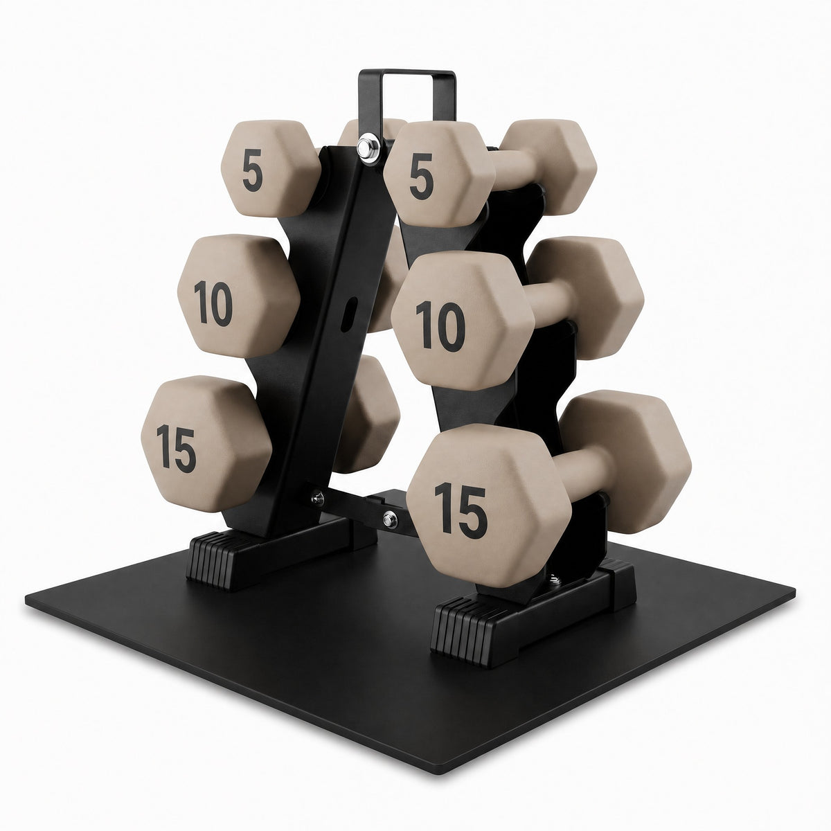 Aurorafy Neoprene Dumbbell Workout Set with Rack, 5 lbs, 10 lbs, & 15 lbs, Beige