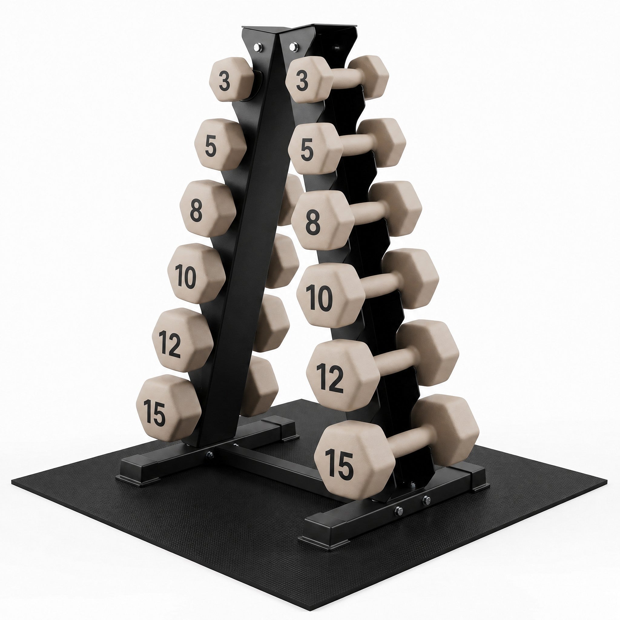 Aurorafy Neoprene Dumbbell Set w/ Rack, Pairs of 3, 5, 8, 10, 12, 15 lb Weights