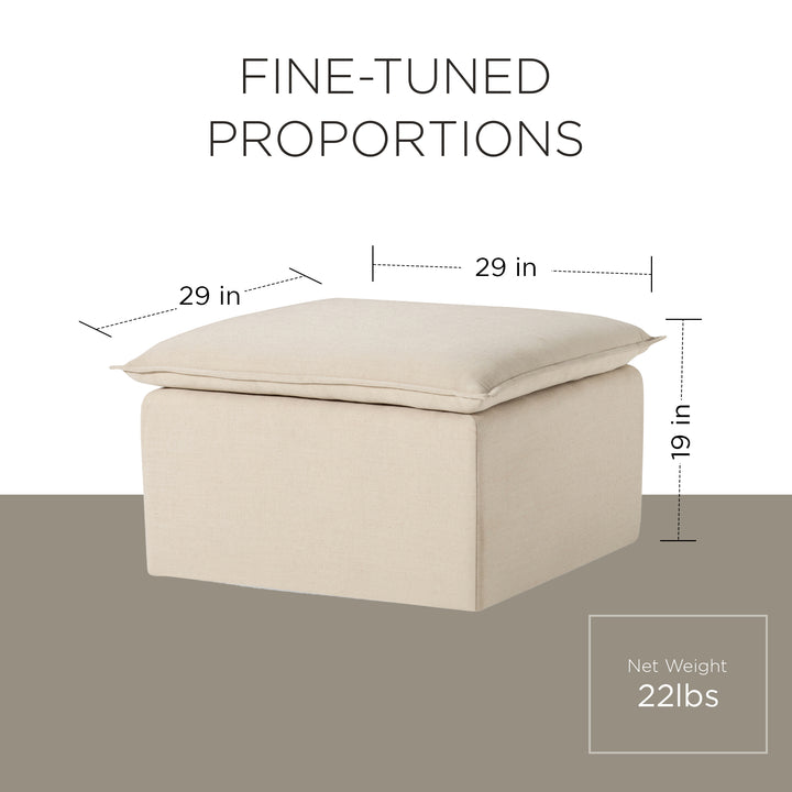 Maven Lane Claude Rustic Ottoman in Taupe Fabric Upholstery - VMInnovations