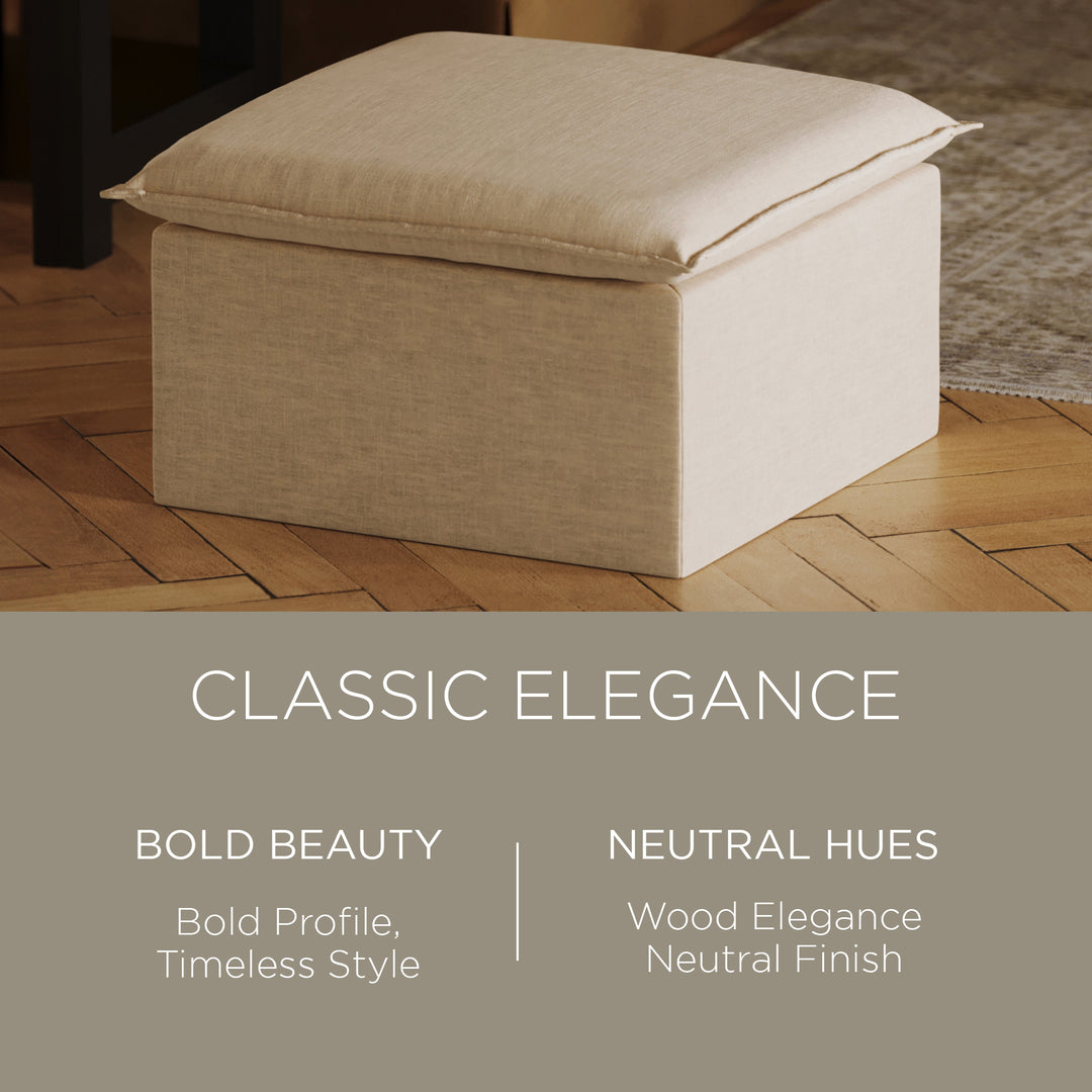 Maven Lane Claude Rustic Ottoman in Taupe Fabric Upholstery - VMInnovations