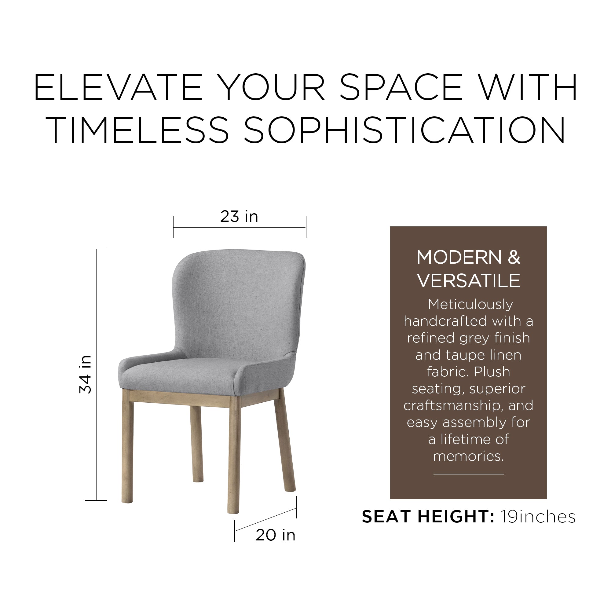 Maven Lane Gia Contemporary Dining Chair, Refined Grey w/Taupe Fabric (Open Box) - VMInnovations
