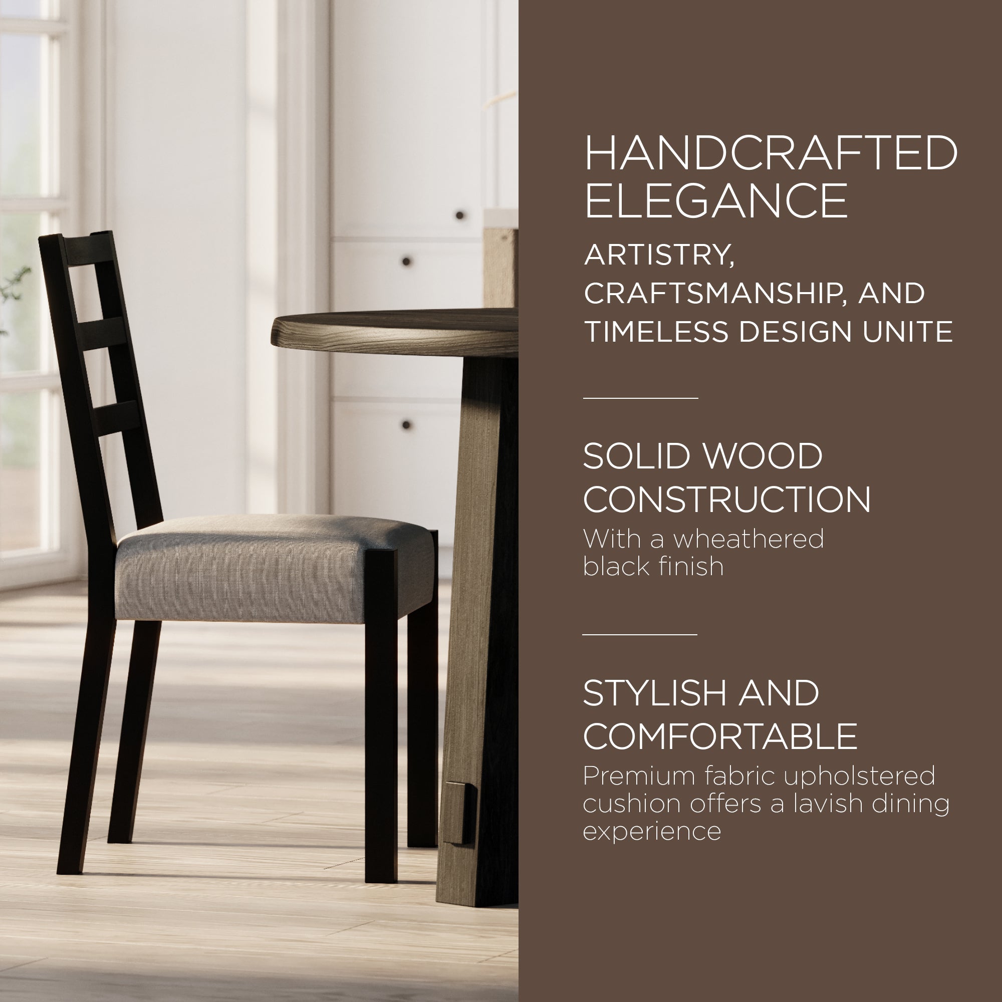 Maven Lane Willow Rustic Dining Chair, Black w/Dove Weave Fabric, 2Pc(Open Box) - VMInnovations