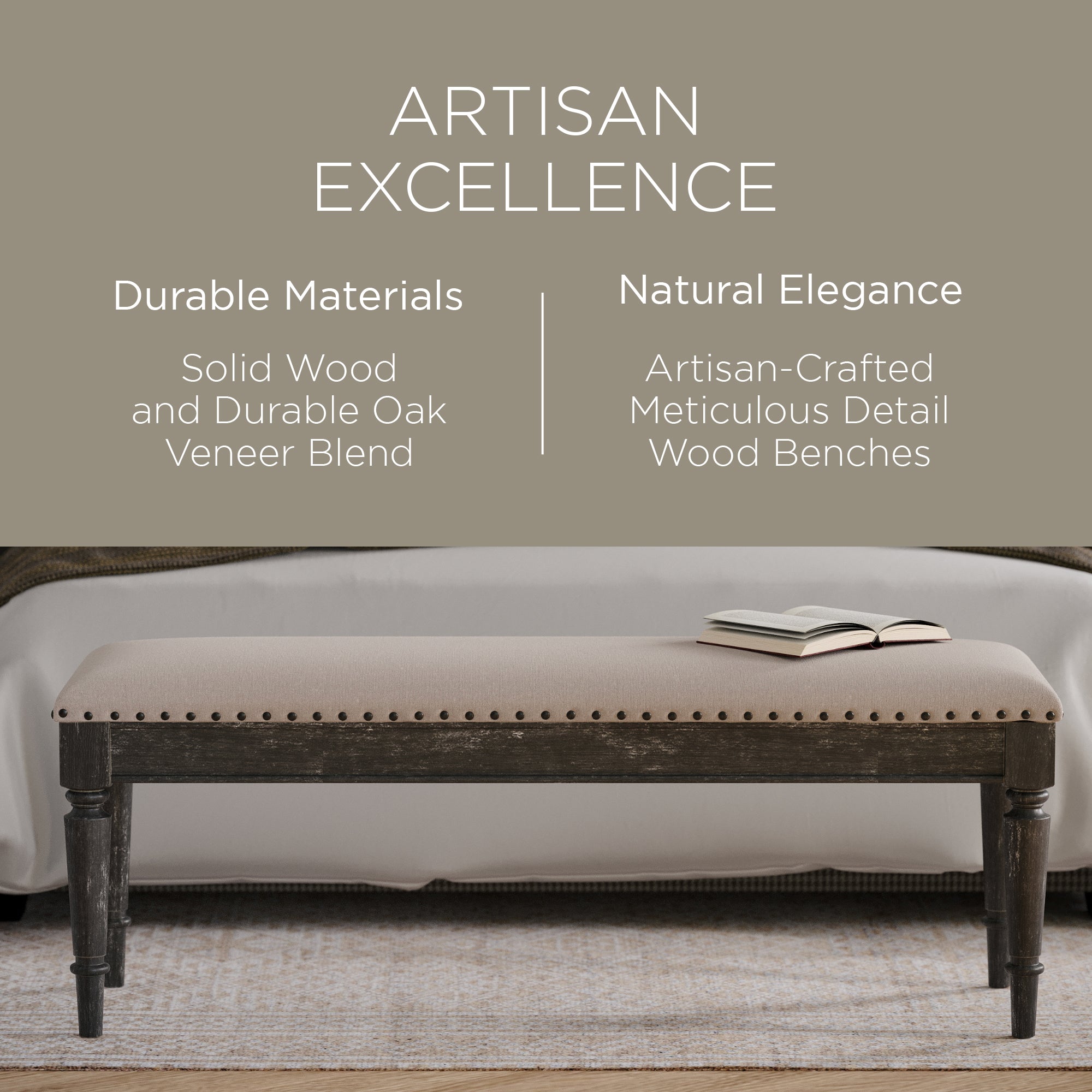 Maven Lane Traditional Upholstered Wooden Bench, Antiqued Black Finish (Used) - VMInnovations