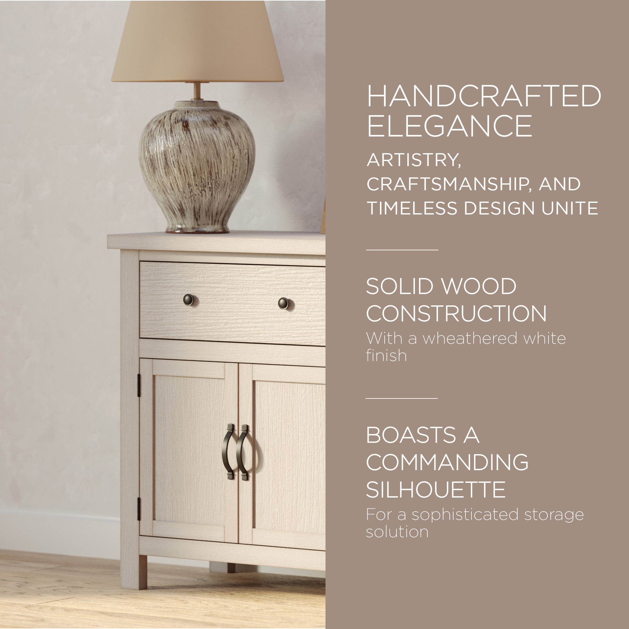 Maven Lane Felix Rustic Wooden Sideboard in Weathered White Finish - VMInnovations