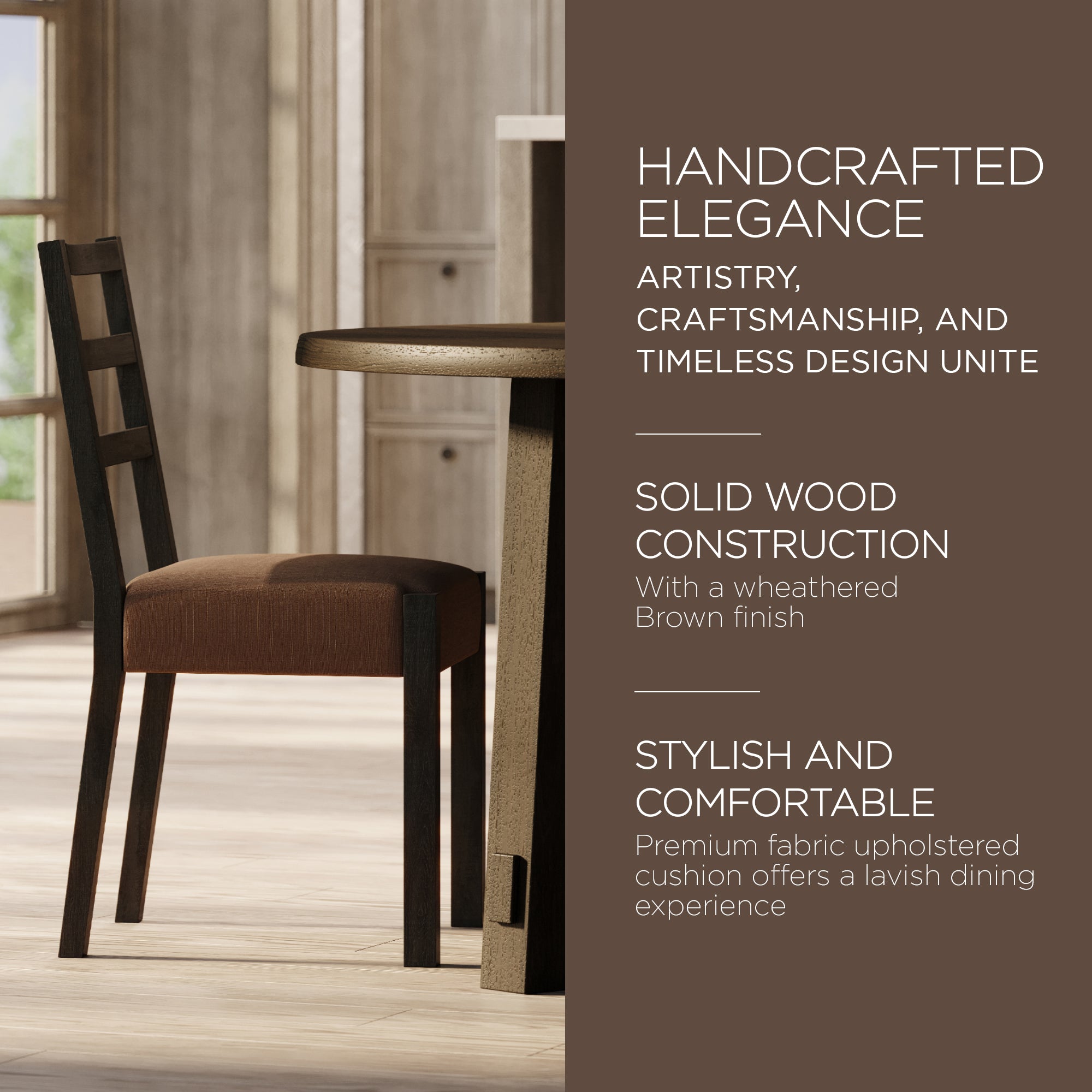 Maven Lane Rustic Dining Chair, Brown with Clay Canvas Fabric, 2pc (Open Box) - VMInnovations