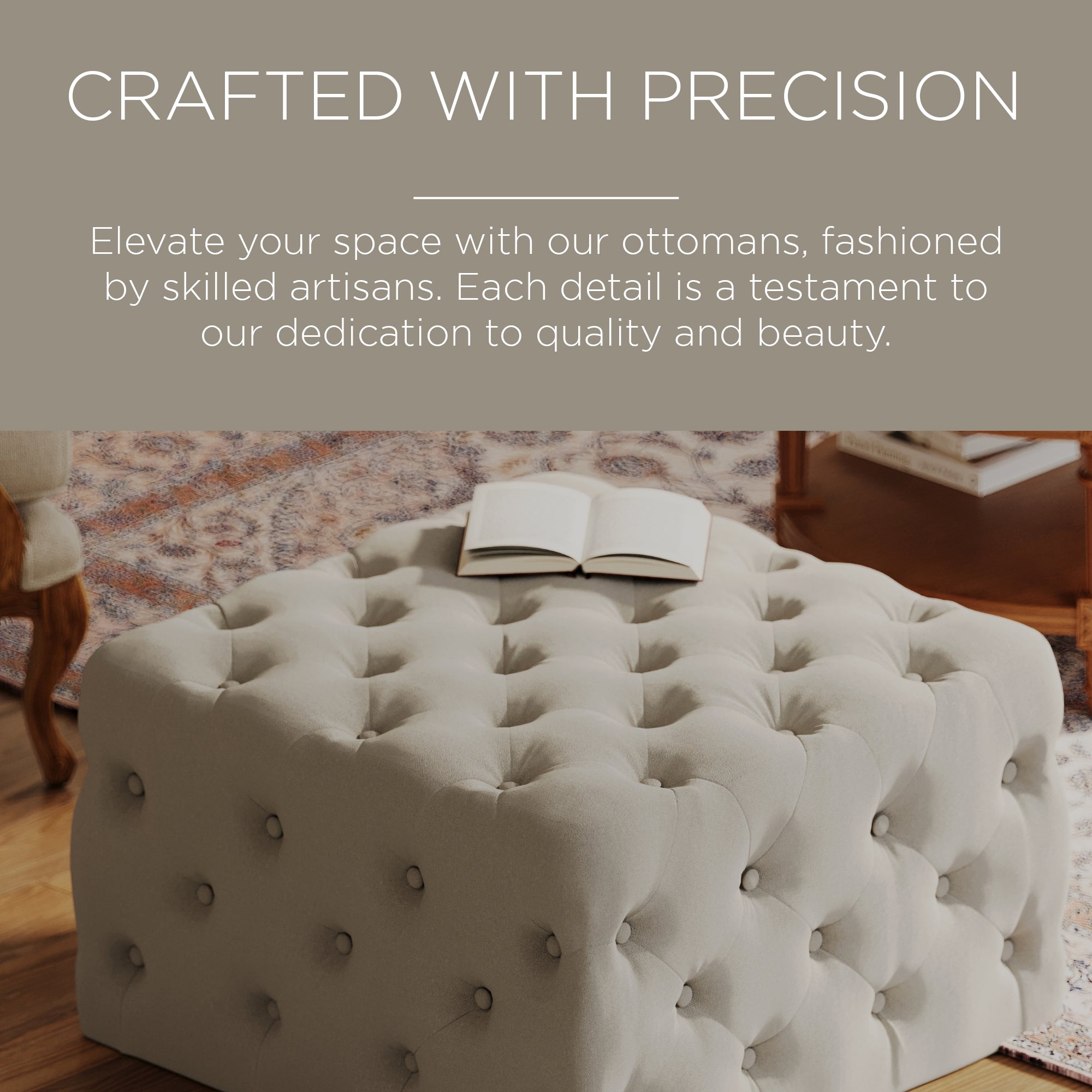 Maven Lane Henry Traditional Ottoman in Dove Fabric Upholstery (Open Box) - VMInnovations