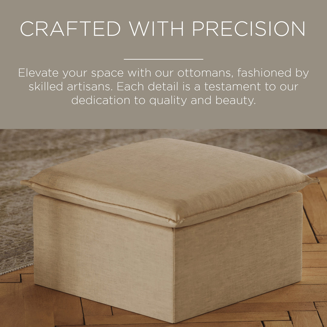 Maven Lane Claude Rustic Ottoman in Taupe Fabric Upholstery - VMInnovations
