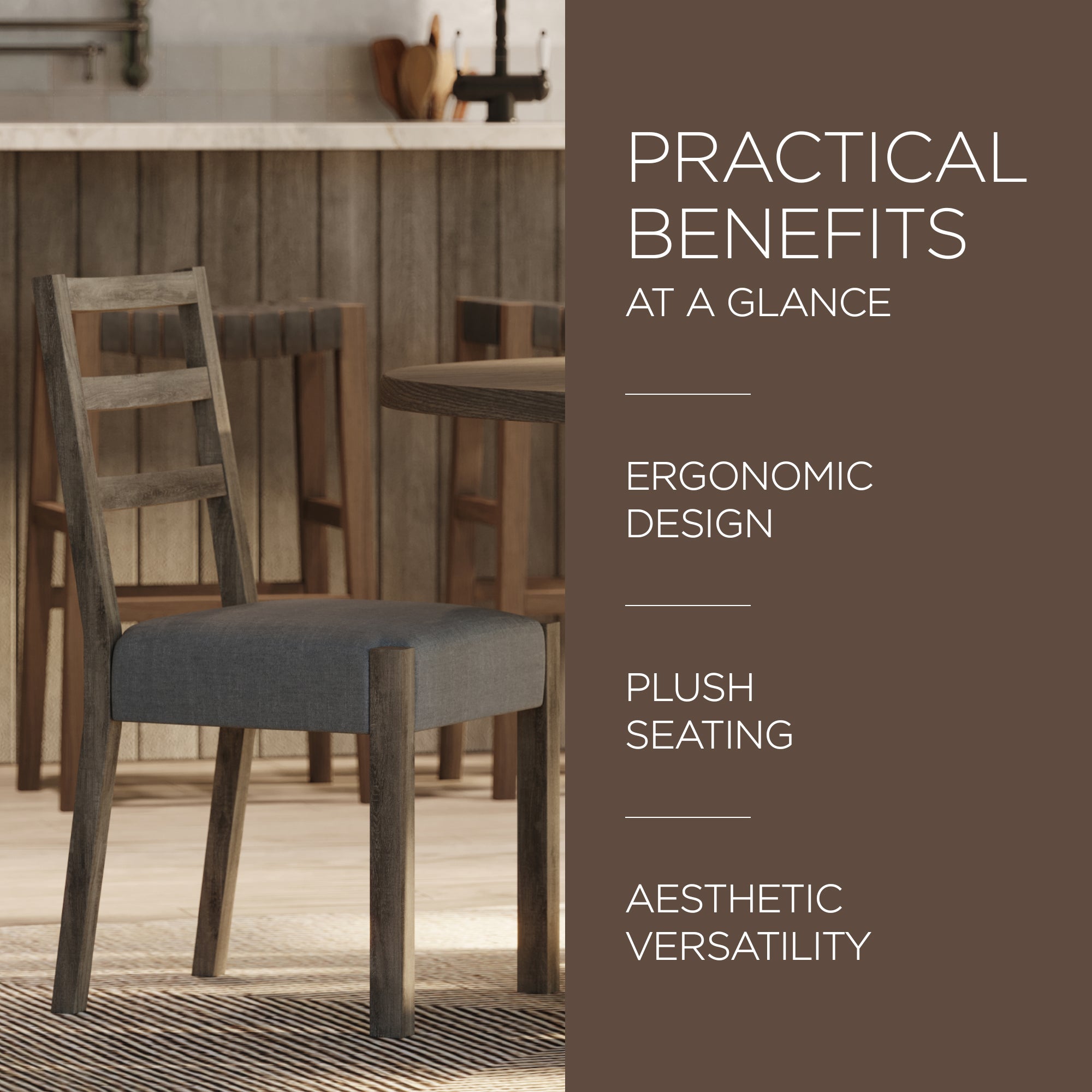 Maven Lane Rustic Dining Chair, Grey with Slate Linen Fabric, Set of 2 (Used) - VMInnovations