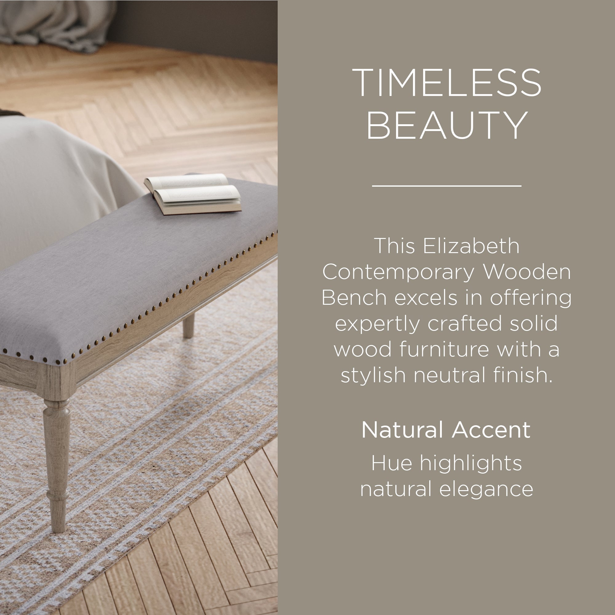 Maven Lane Elizabeth Upholstered Wooden Bench, Antiqued Grey Finish (Open Box) - VMInnovations