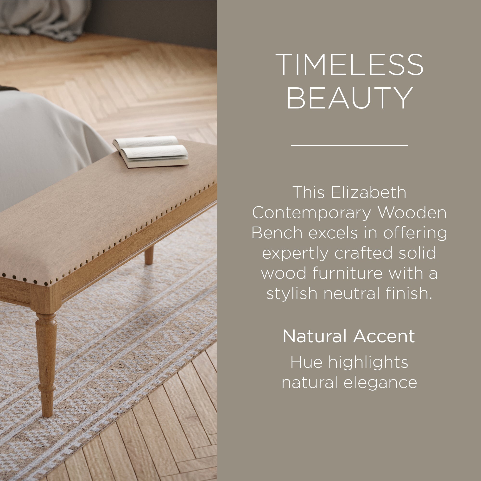 Maven Lane Traditional Upholstered Wood Bench, Antiqued Finish (Open Box) - VMInnovations