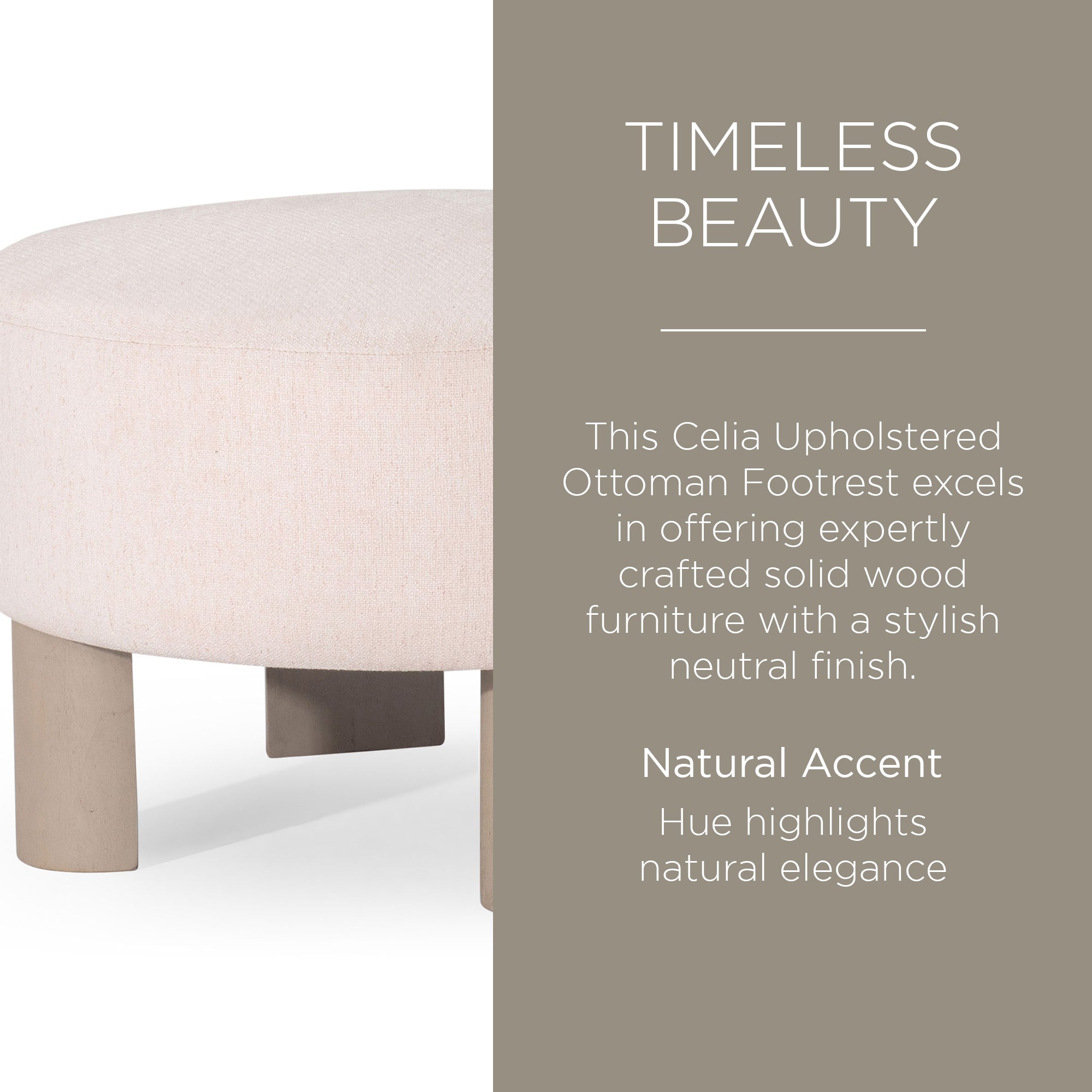 Maven Lane Celia Contemporary Upholstered Ottoman with Refined White Wood Finish - VMInnovations