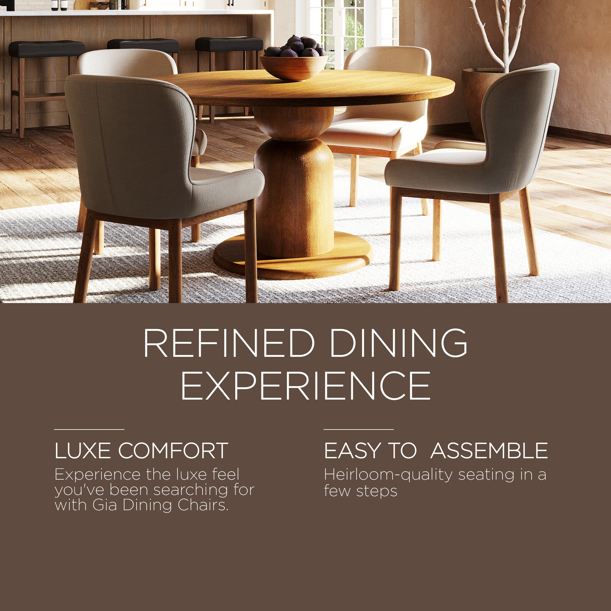 Maven Lane Gia Contemporary Dining Chair, Refined Natural Finish w/Fabric (Used) - VMInnovations