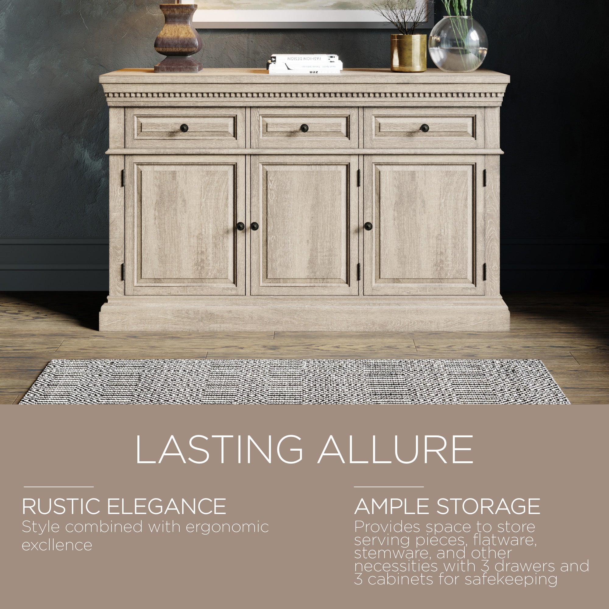 Maven Lane Theo Traditional Wooden Sideboard in Antiqued White Finish - VMInnovations