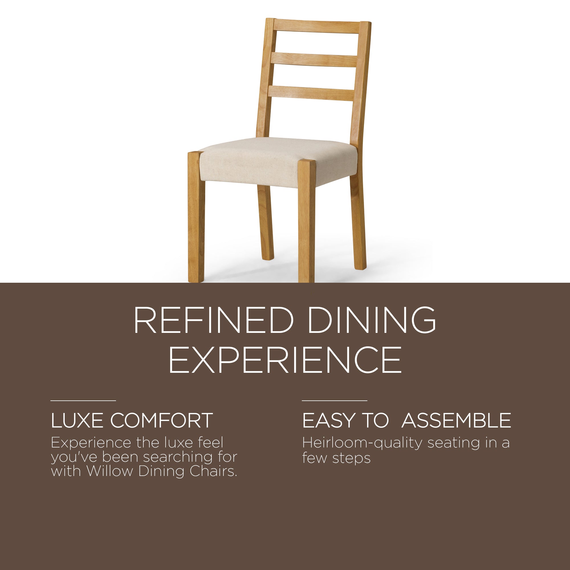 Maven Lane Willow Rustic Dining Chair, Natural w/Taupe Linen Fabric, 2pc (Used) - VMInnovations