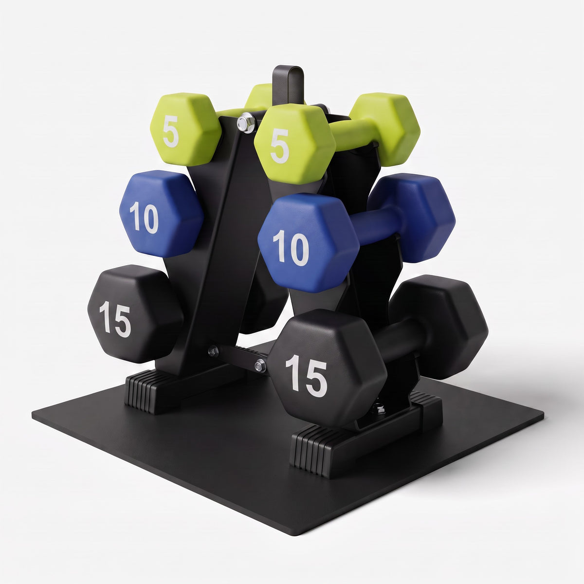 Aurorafy Neoprene Dumbbell Workout Set w/ Rack, 5lbs, 10lbs, & 15lbs, Multicolor
