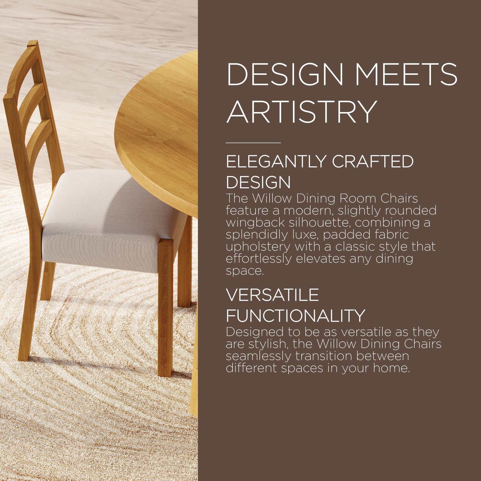 Maven Lane Willow Rustic Dining Chair, Natural w/Taupe Linen Fabric, 2pc (Used) - VMInnovations