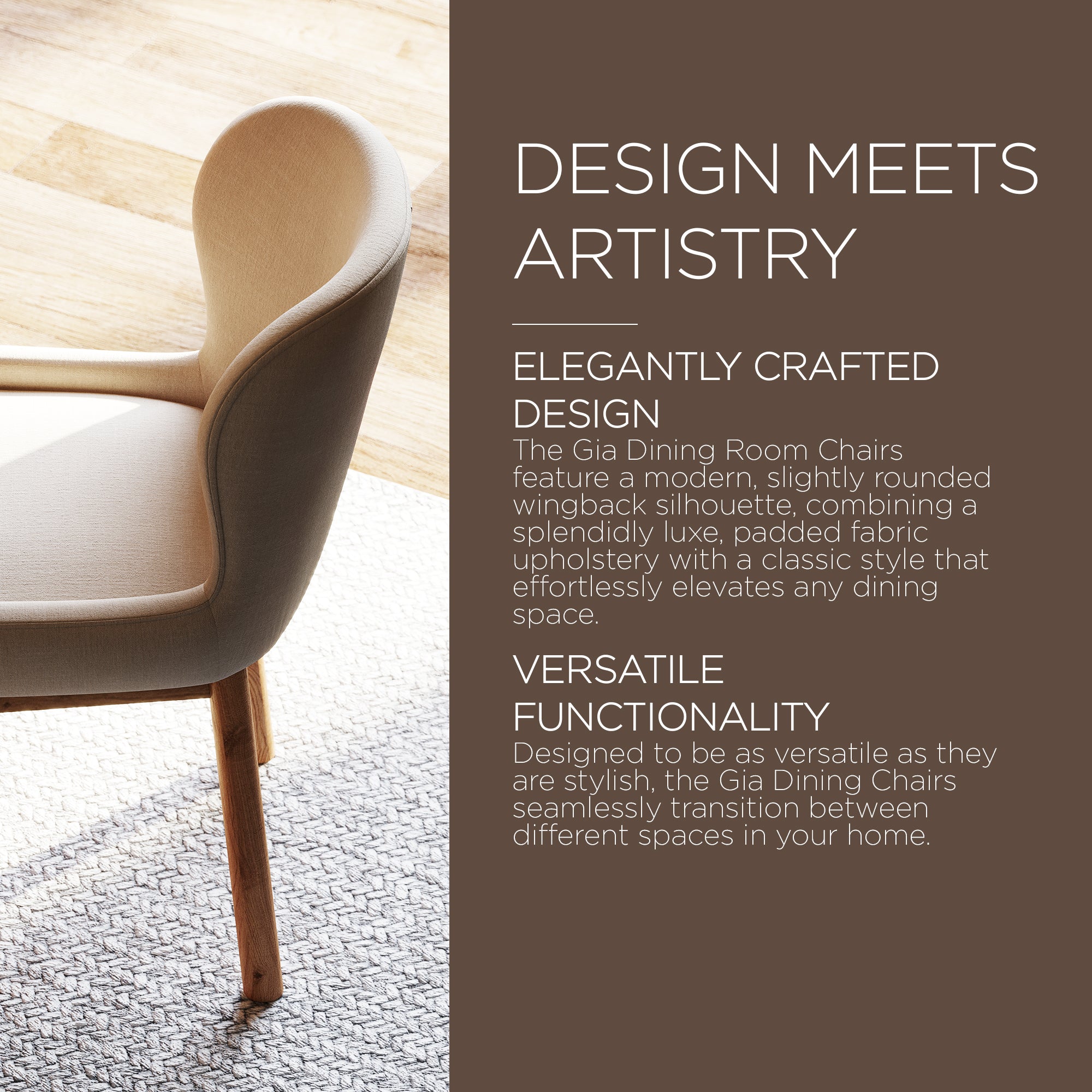 Maven Lane Gia Contemporary Dining Chair, Refined Natural Finish w/Fabric (Used) - VMInnovations
