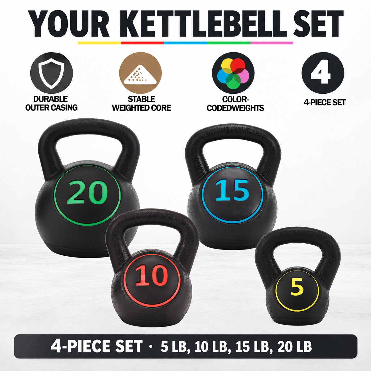 BalanceFrom 50lb Vinyl Cement-Filled Kettlebell Set for Strength Training