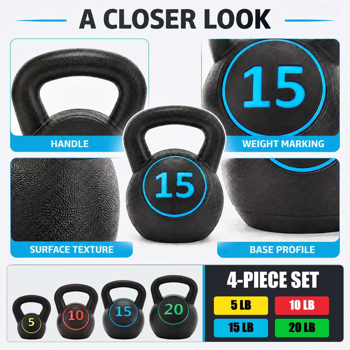 BalanceFrom 50lb Vinyl Cement-Filled Kettlebell Set for Strength Training