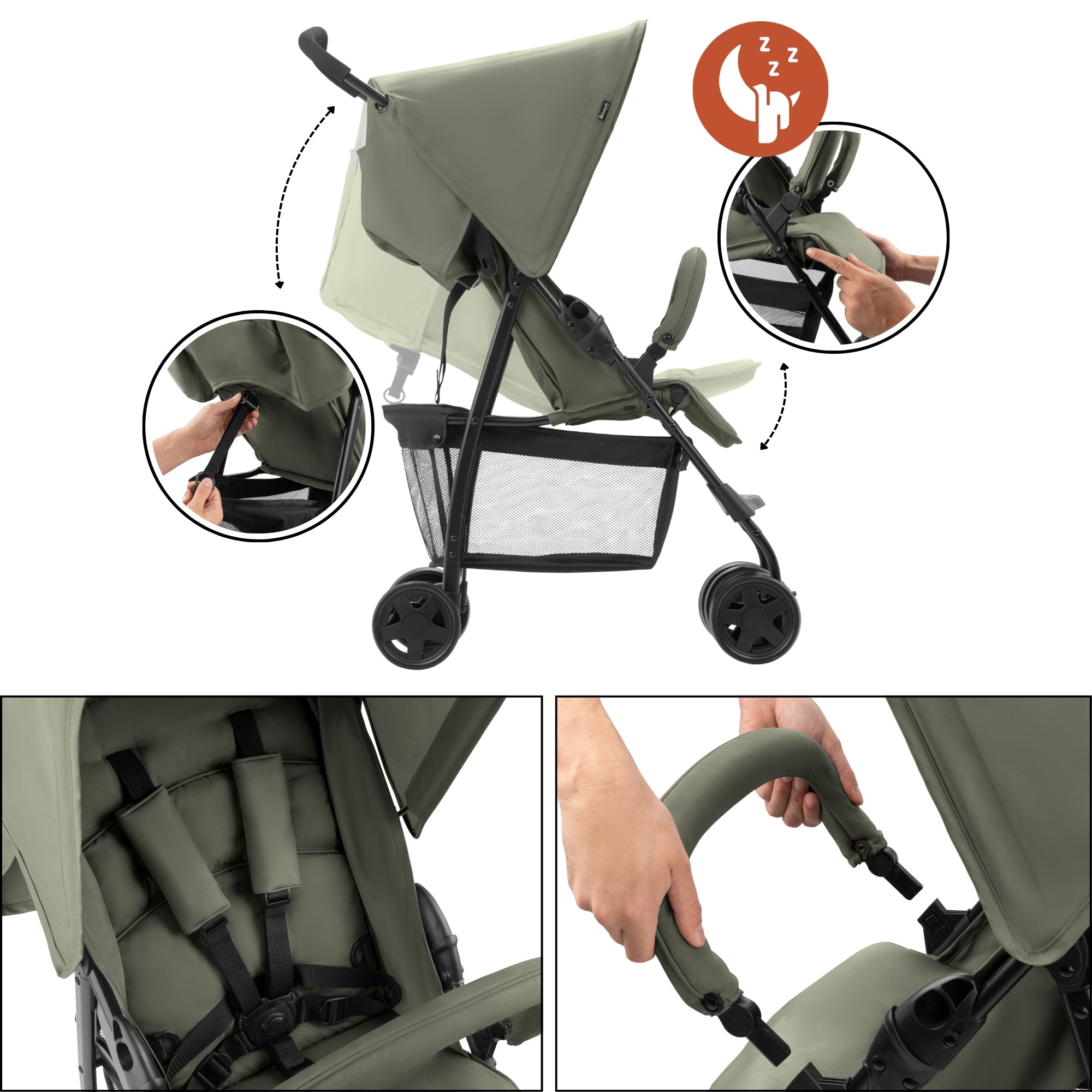 hauck Sport T13 Lightweight Compact Foldable Stroller Push Chair, Dark Olive