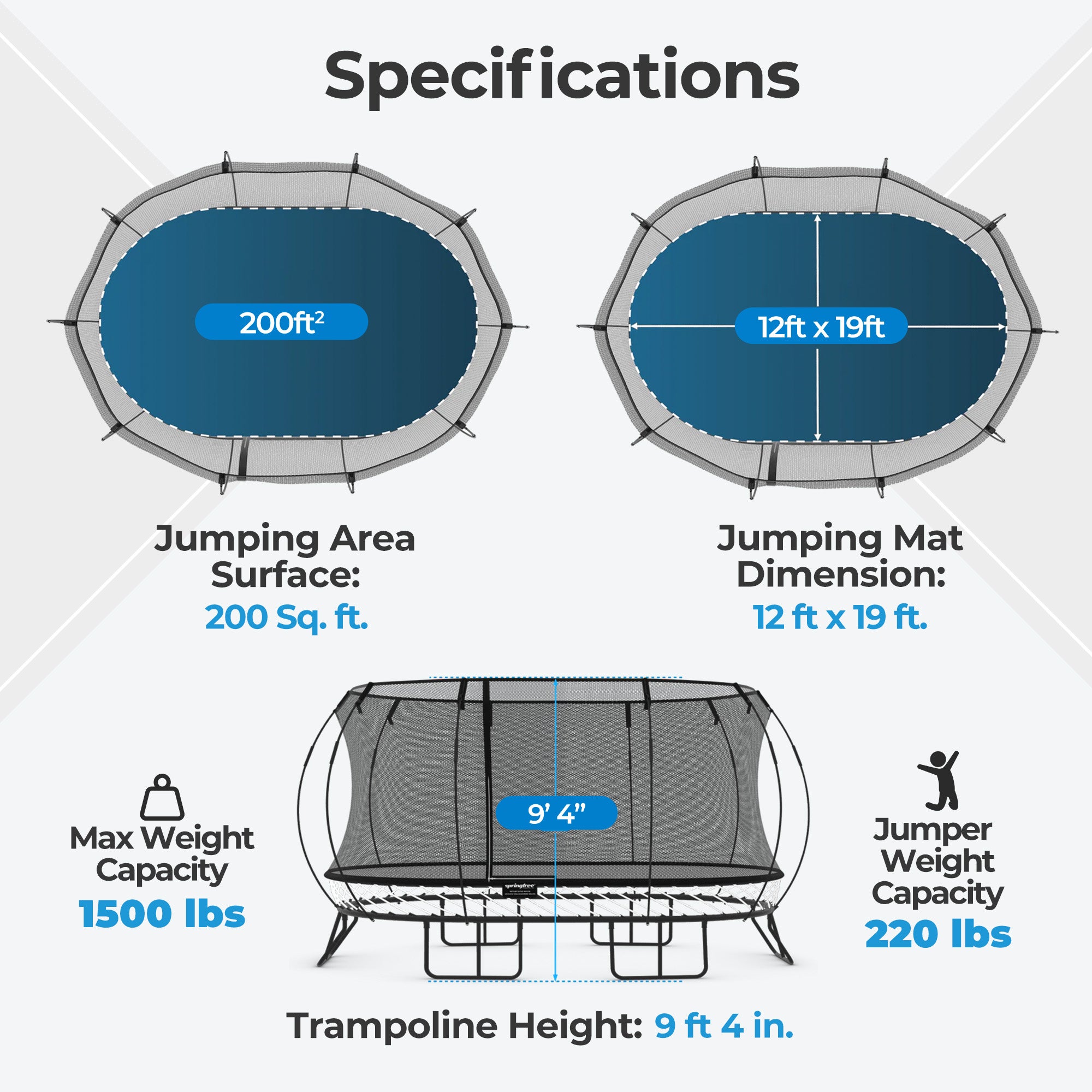 Springfree Trampoline 12'x19' Jumbo Oval Trampoline with 22'x29' Space Required