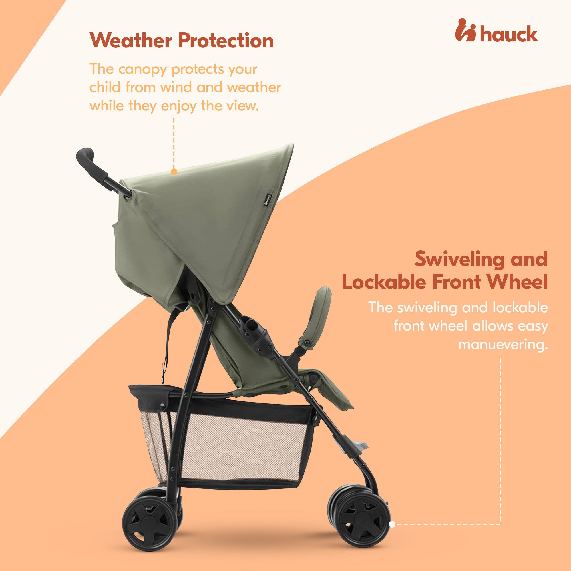 hauck Sport T13 Lightweight Compact Foldable Stroller Push Chair, Dark Olive - VMInnovations