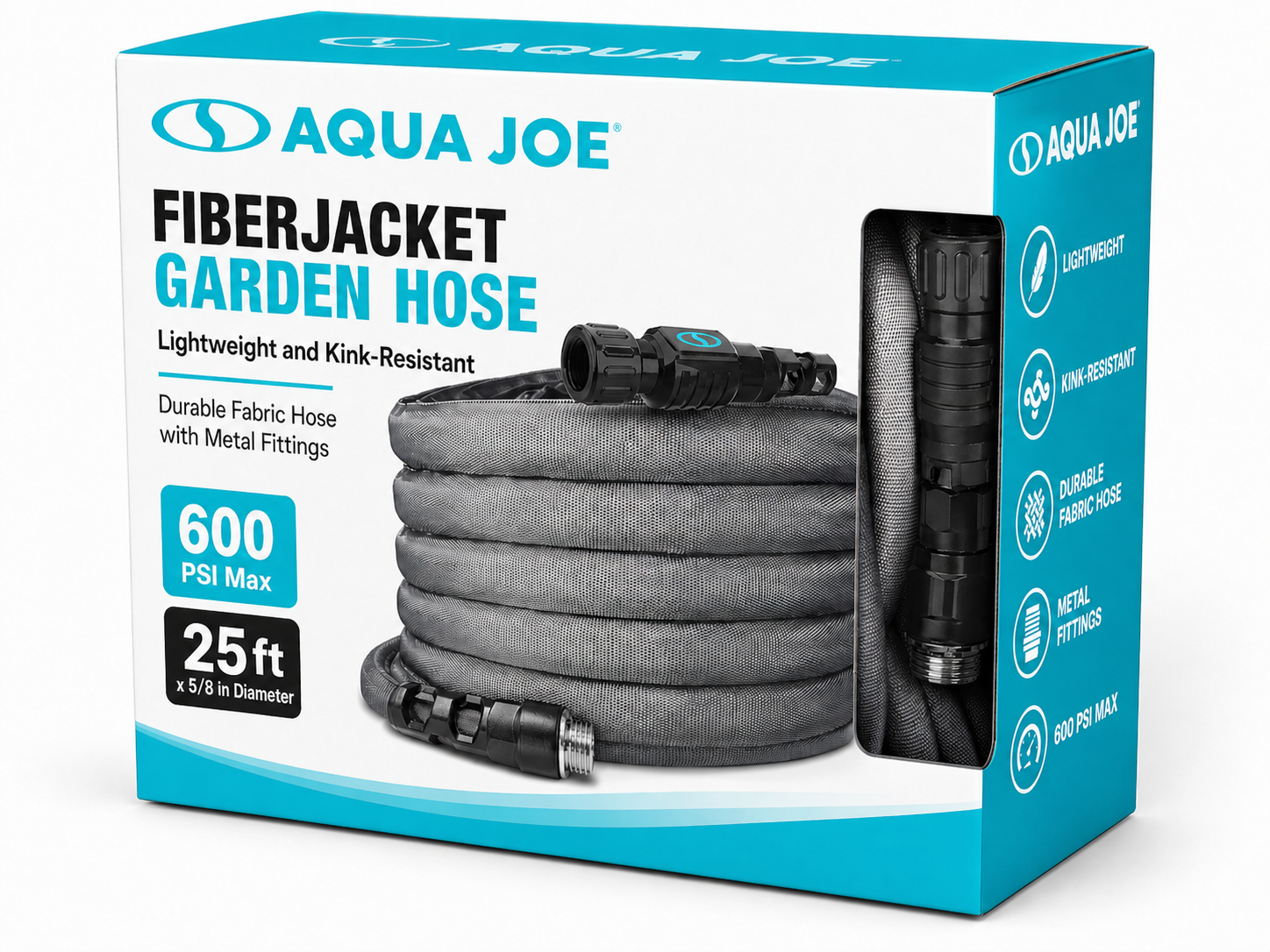 Aqua Joe FiberJacket Garden Hose, Kink-Resistant, 25' x 5/8" Diameter (Open Box)