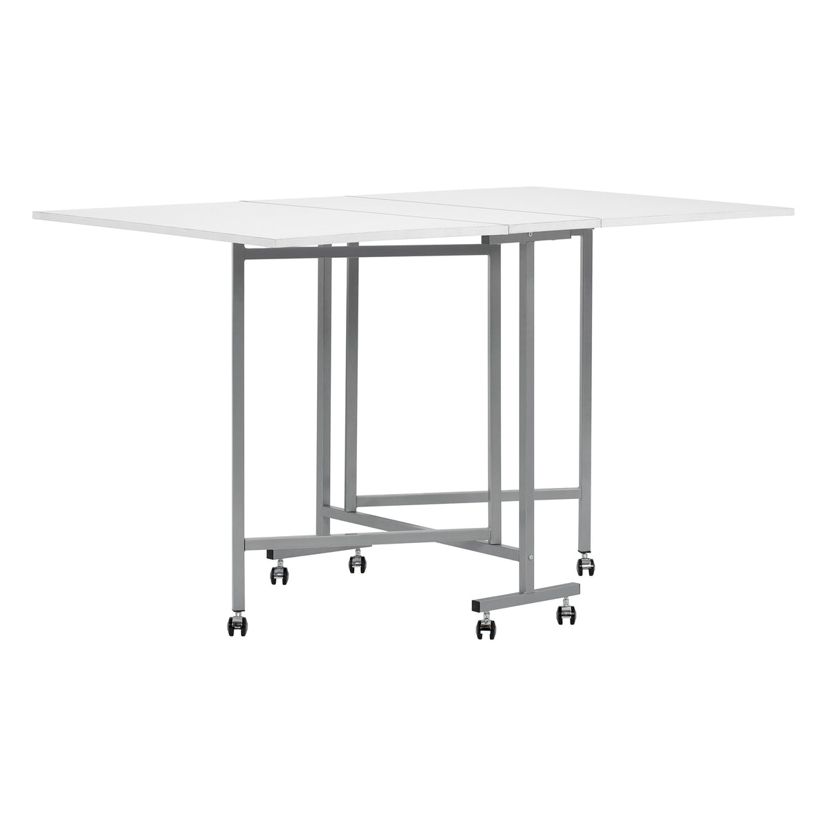 Sew Ready Folding Craft and Cutting Standing Table with Wheels, Silver/White
