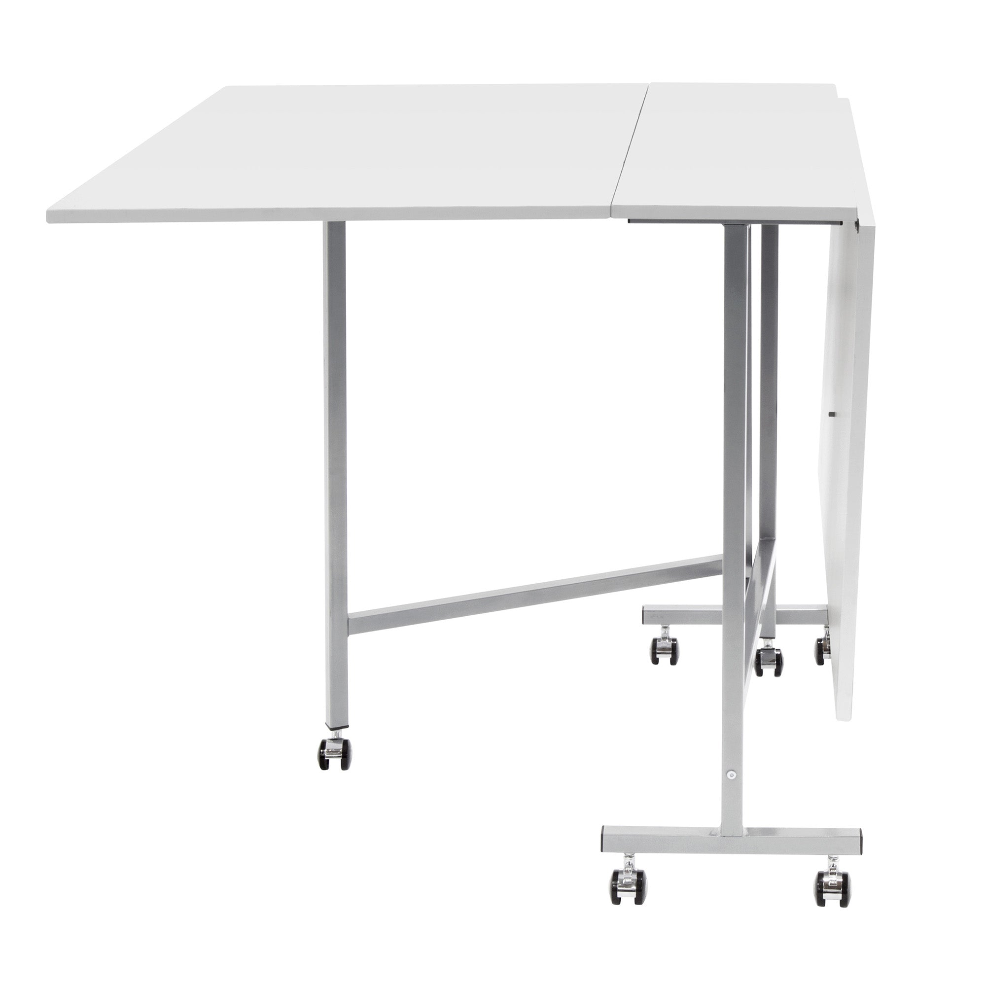 Sew Ready Folding Craft and Cutting Standing Table with Wheels, Silver/White