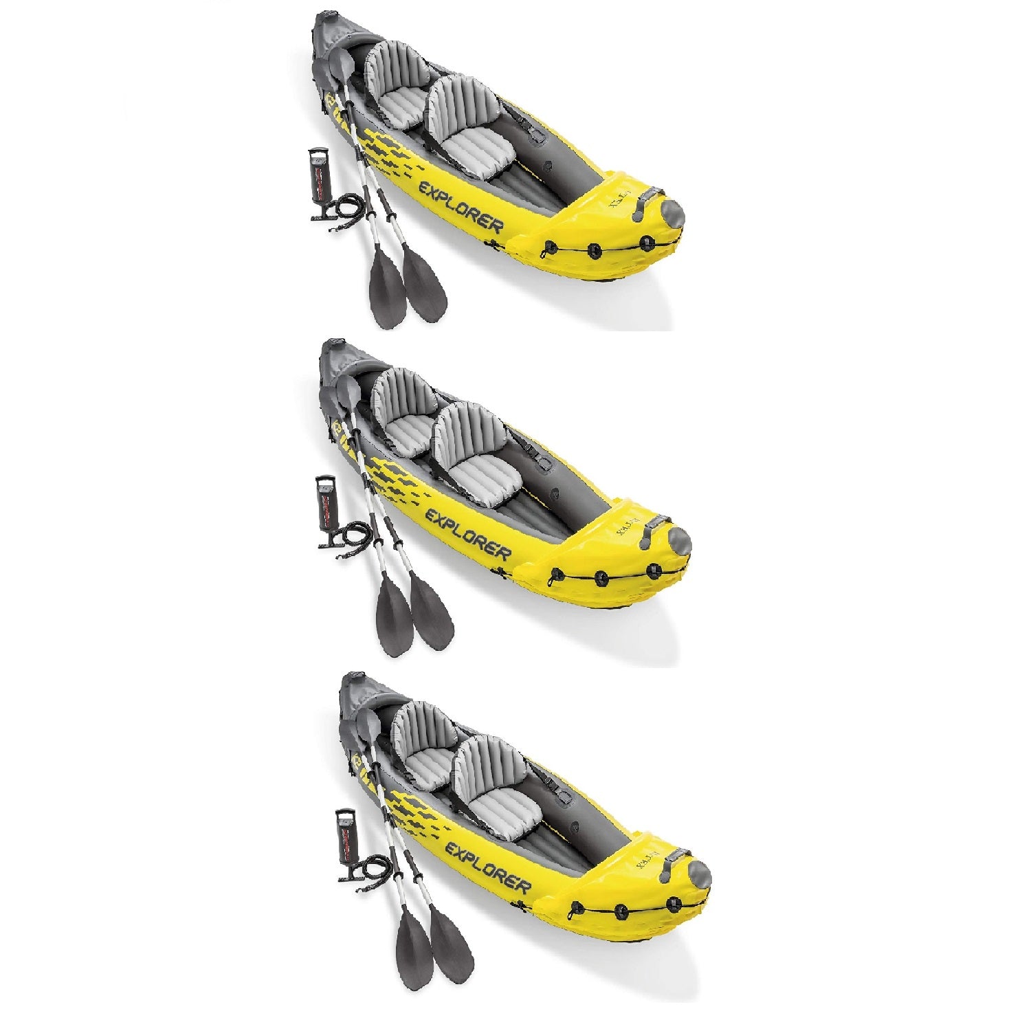 Intex Explorer K2 2 Person Inflatable Kayak Set and Air Pump, Yellow (3 Pack) - VMInnovations