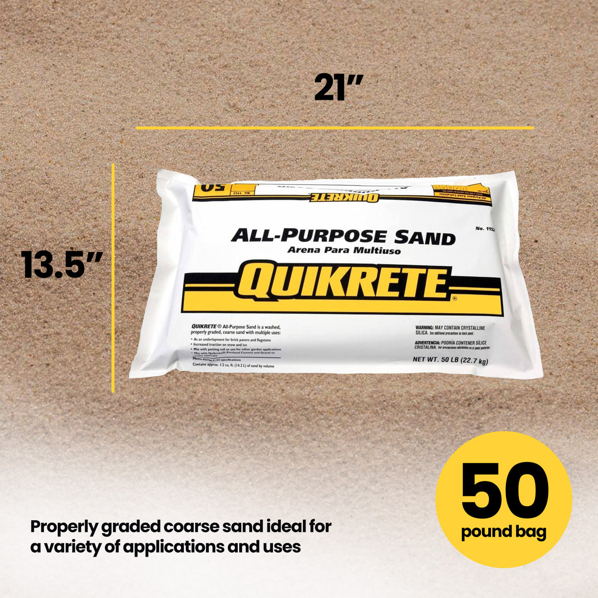 QUIKRETE All Purpose Sand for Potting Soil and Concrete Mix, Coarse, 50 Lb Bag
