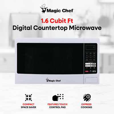 Magic Chef 1100 Watt 1.6 Cubic Feet Countertop Microwave, White (For Parts)